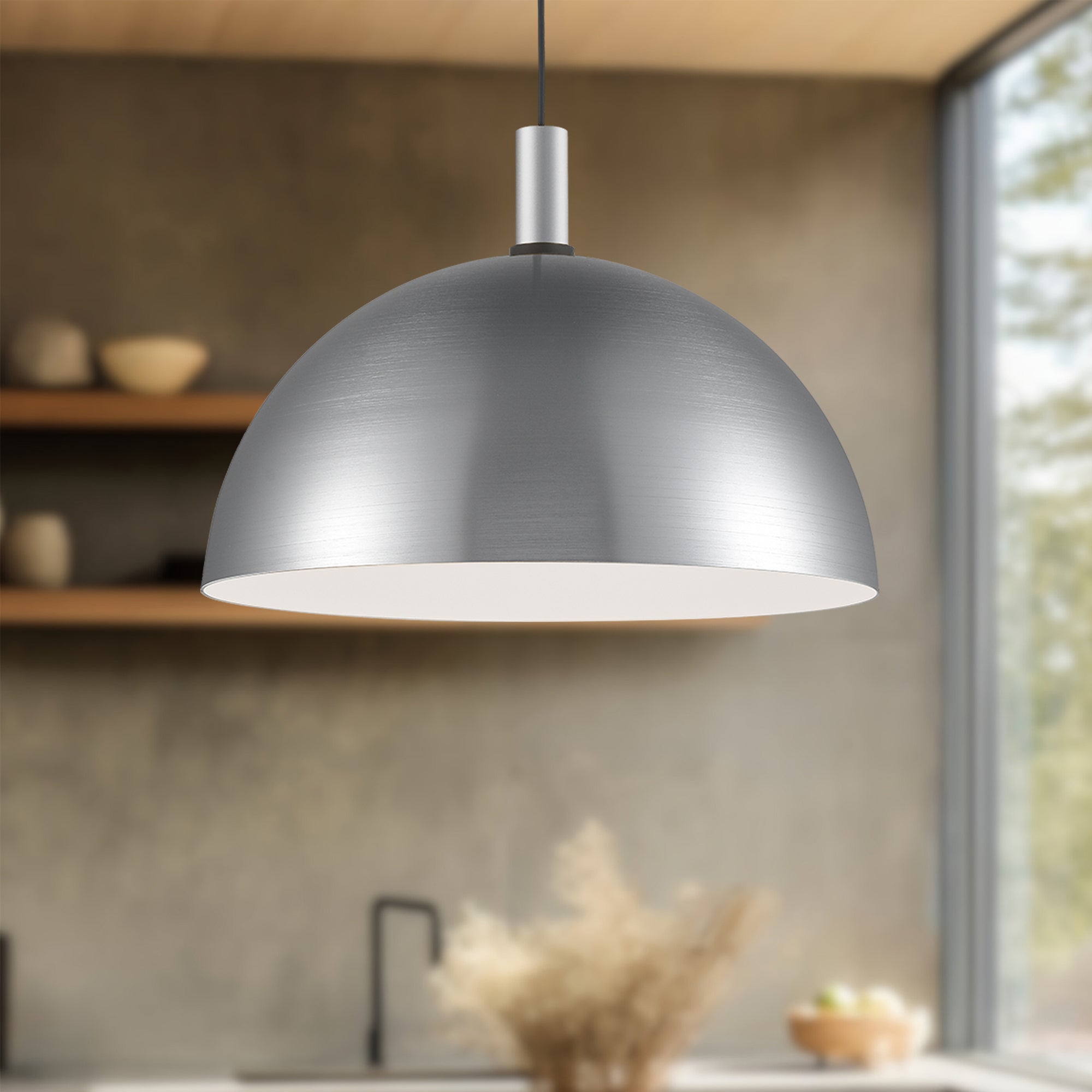 Archibald 24-in Brushed Nickel With Black Detail 1 Light Pendant