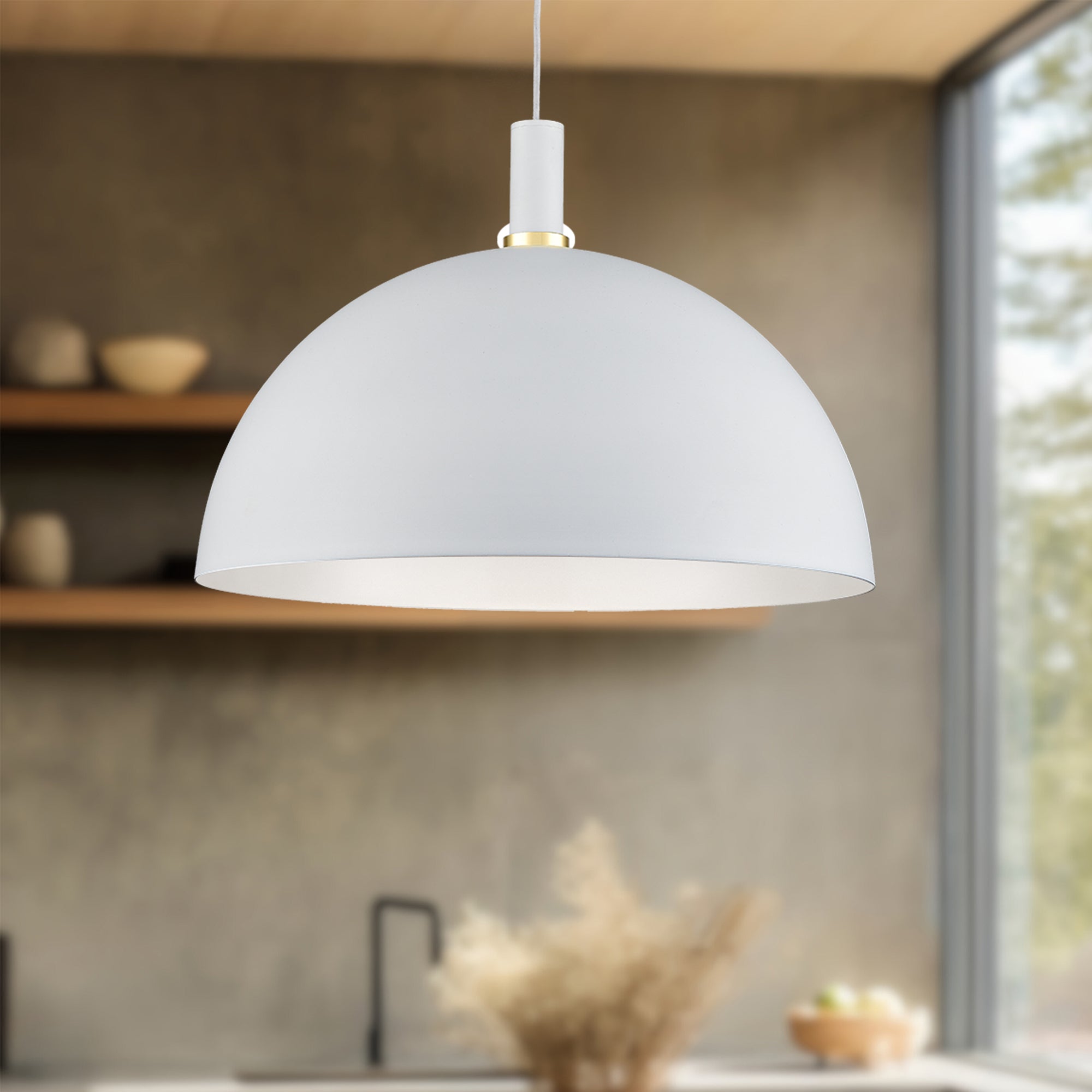 Archibald 24-in White With Gold Detail 1 Light Pendant