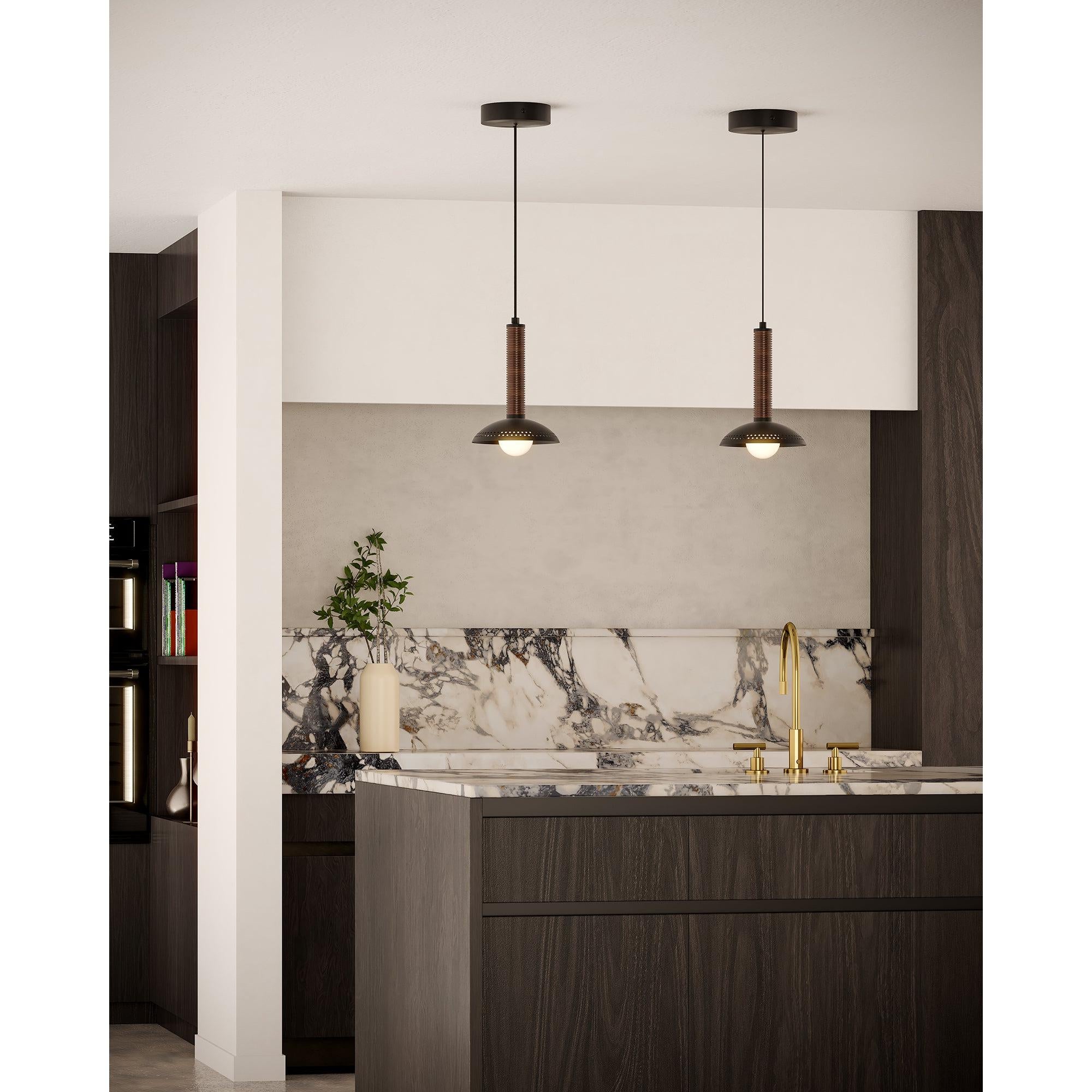 Arden 9-in Matte Black/Opal Glass LED Pendant