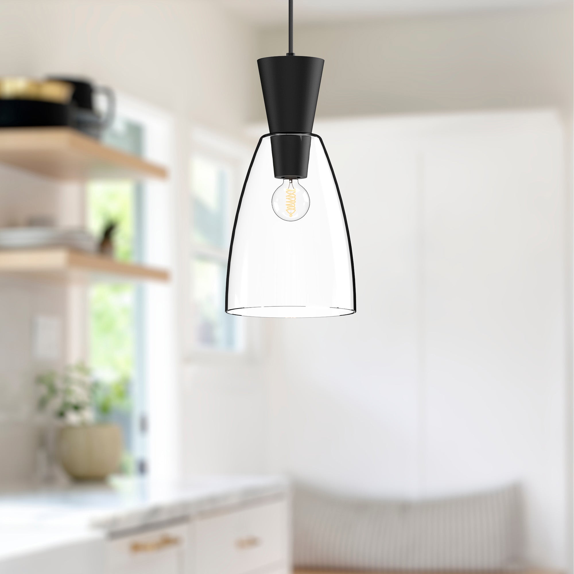 Arlo 7-in Clear Glass/Matte Black 1 Light Pendant