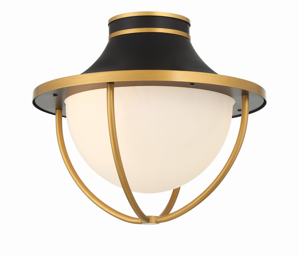 Crystorama ATL-700-MK-TG Atlas 2 Light Outdoor SEMI FLUSH MOUNT, UL Wet Rated, Matte Black + Textured Gold
