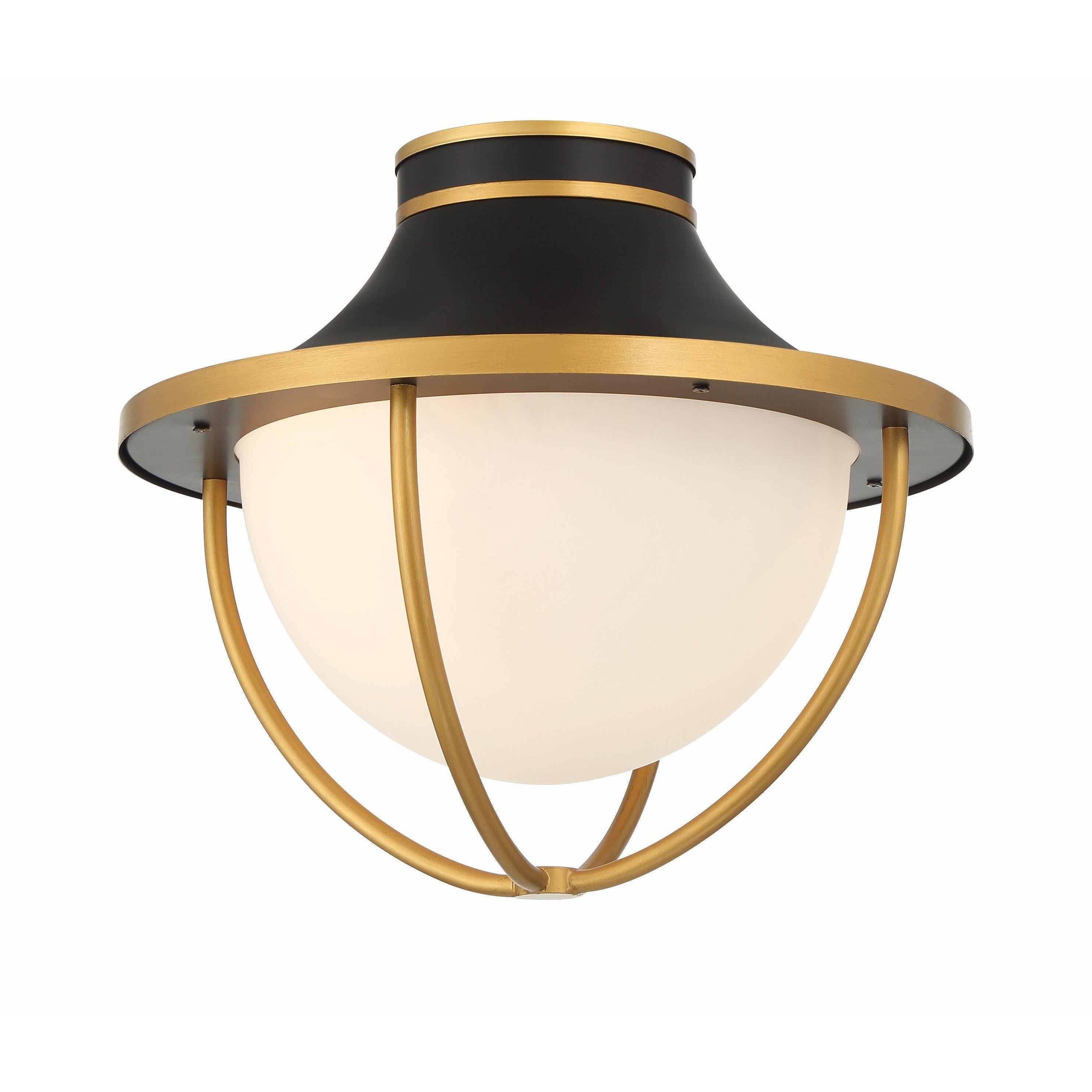 Atlas 2 Light Matte Black + Textured Gold Outdoor Semi Flush Mount