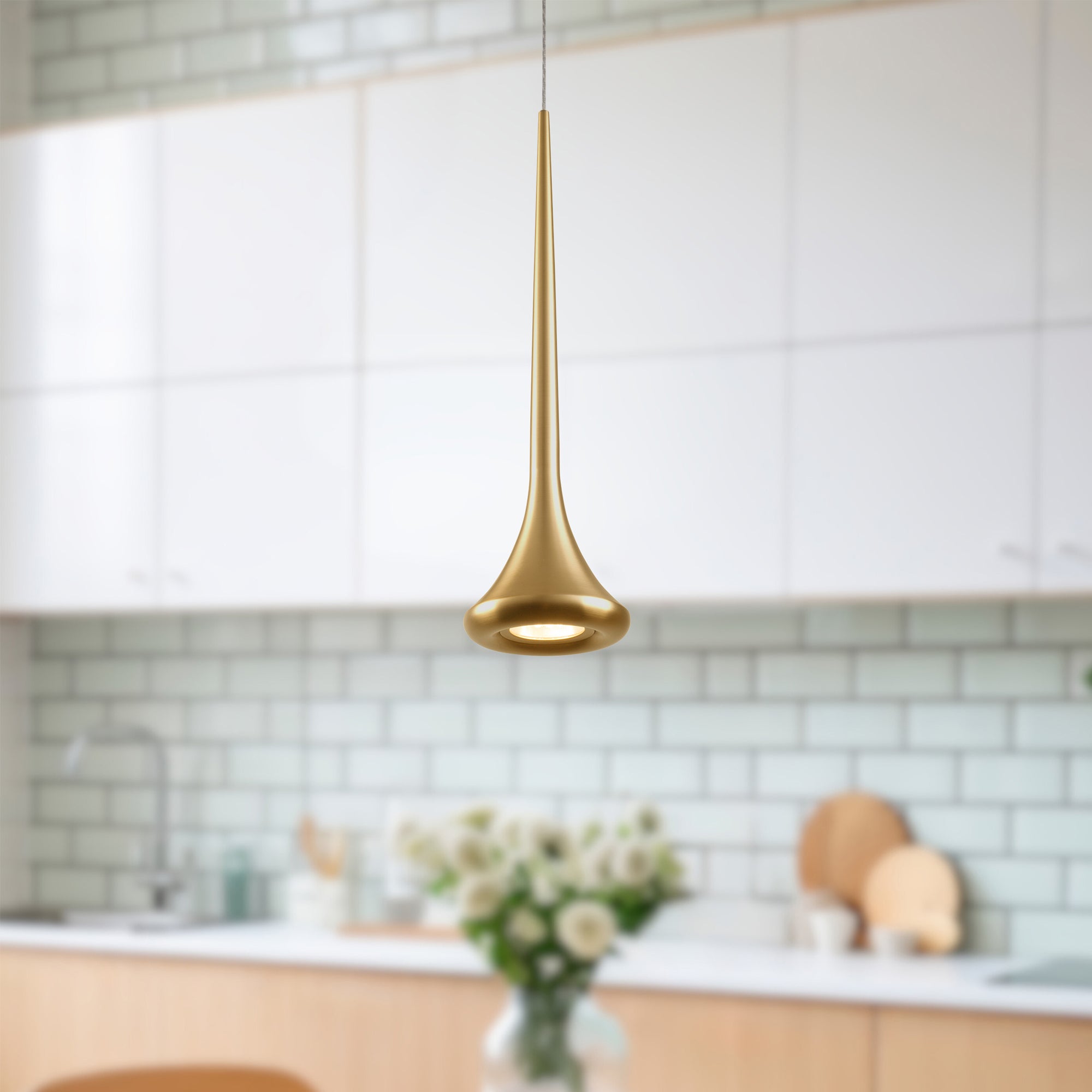 Bach 5-in Brushed Gold LED Pendant