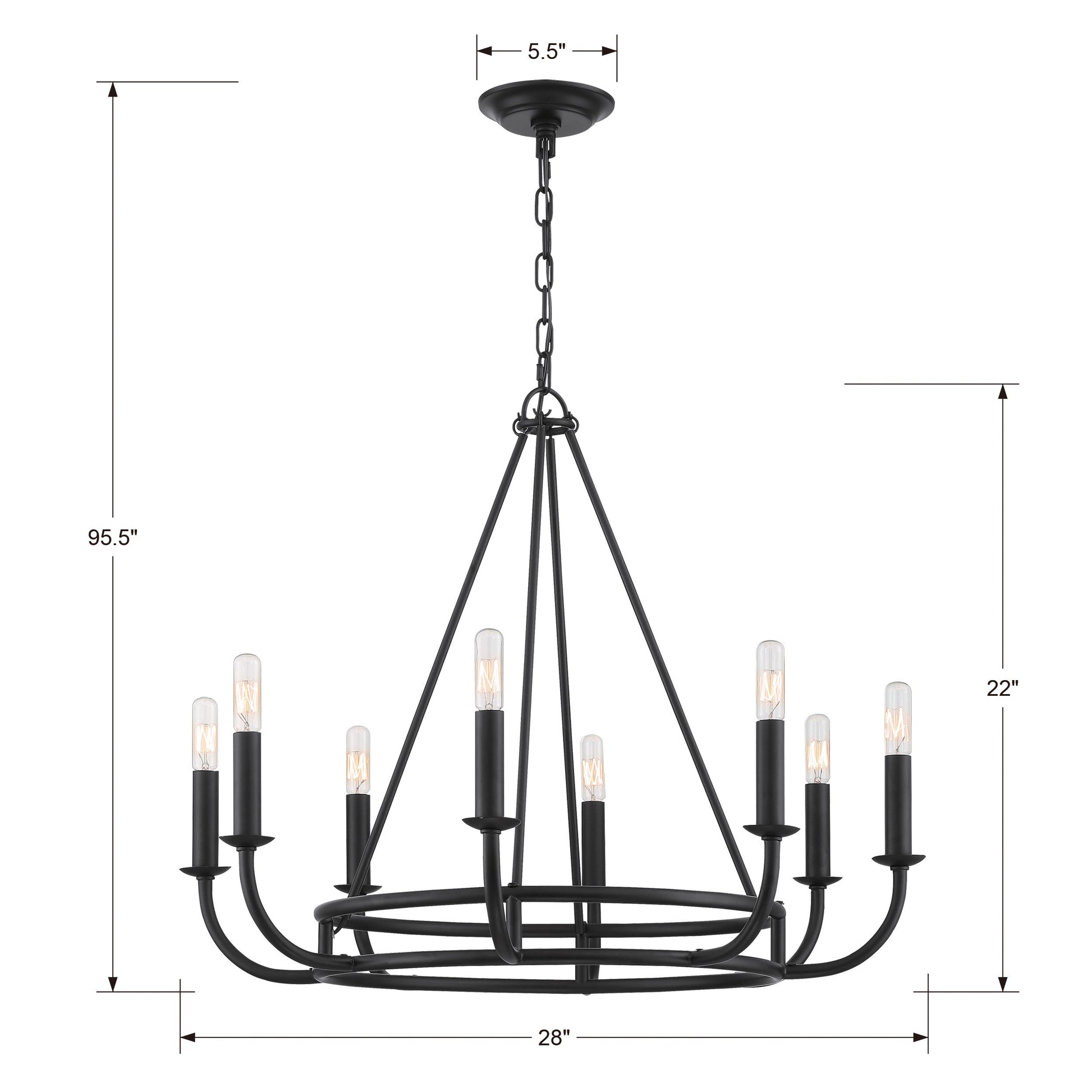 Crystorama Bailey BAI-A2108-MK – 28 Inch – 8 Light – Chandelier – Matte Black – Dry Rated