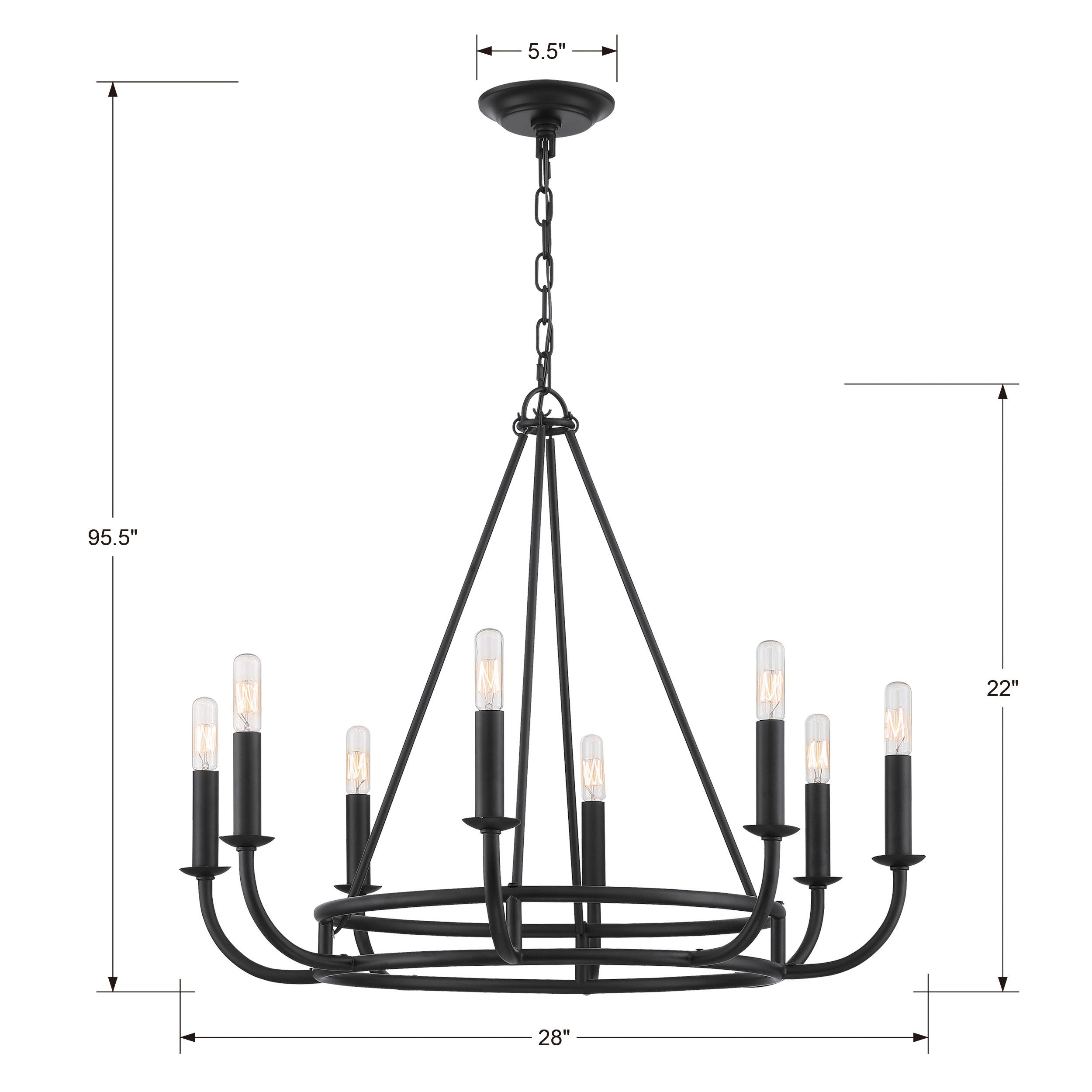 Crystorama Bailey BAI-A2108-MK – 28 Inch – 8 Light – Chandelier – Matte Black – Dry Rated