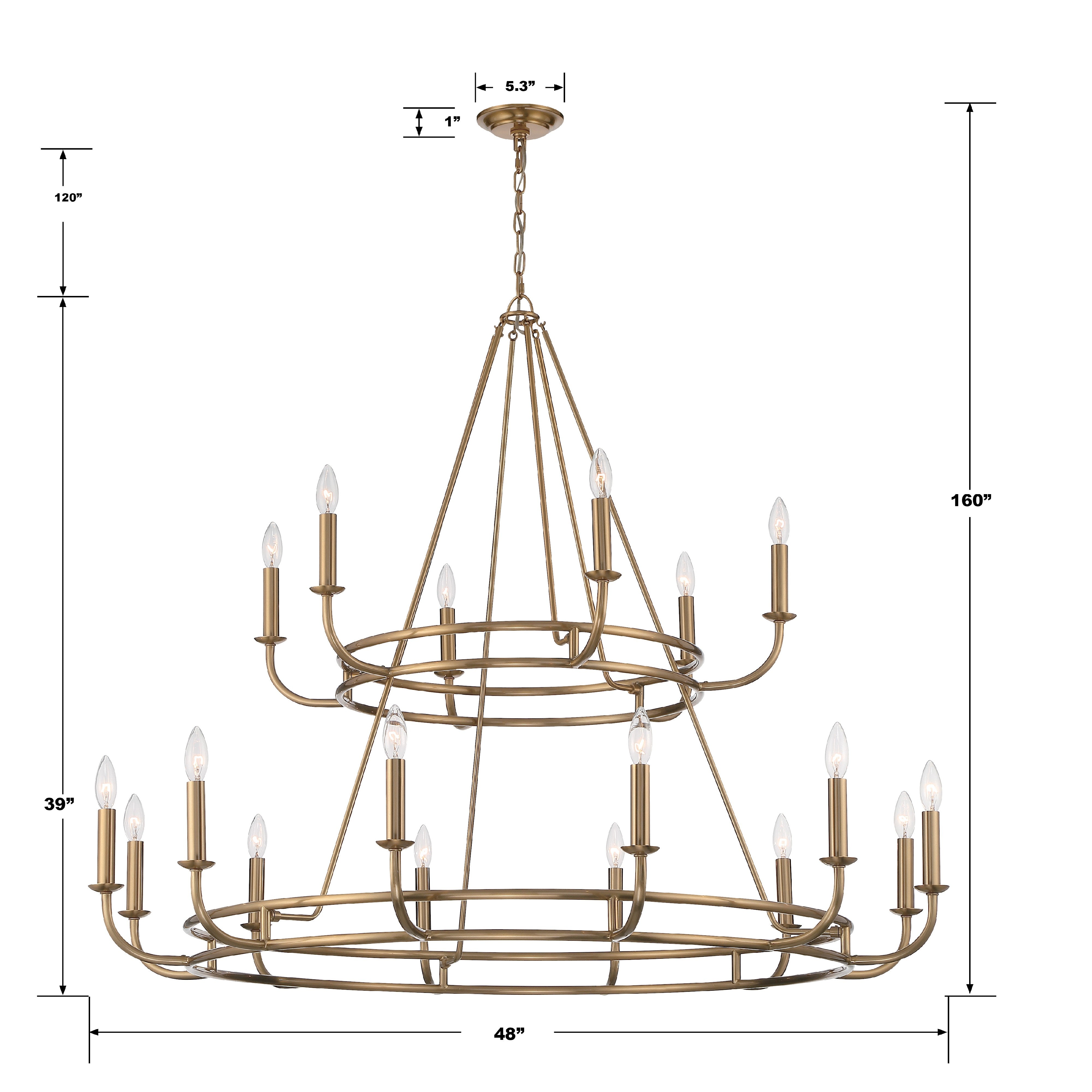 Crystorama Bailey BAI-A2109-AG – 48 Inch – 18 Light – Chandelier – Aged Brass – Dry Rated