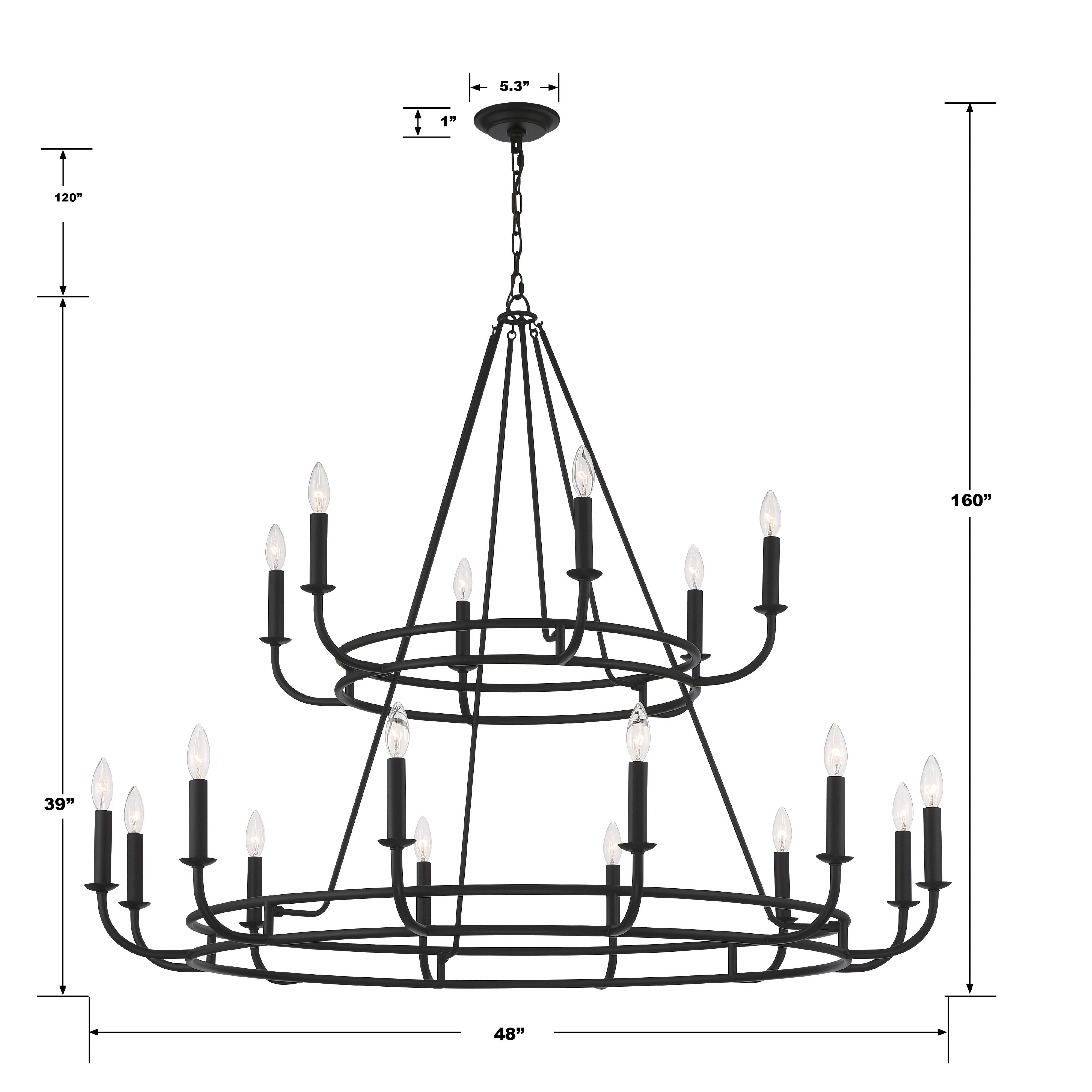 Crystorama Bailey BAI-A2109-MK – 48 Inch – 18 Light – Chandelier – Matte Black – Dry Rated