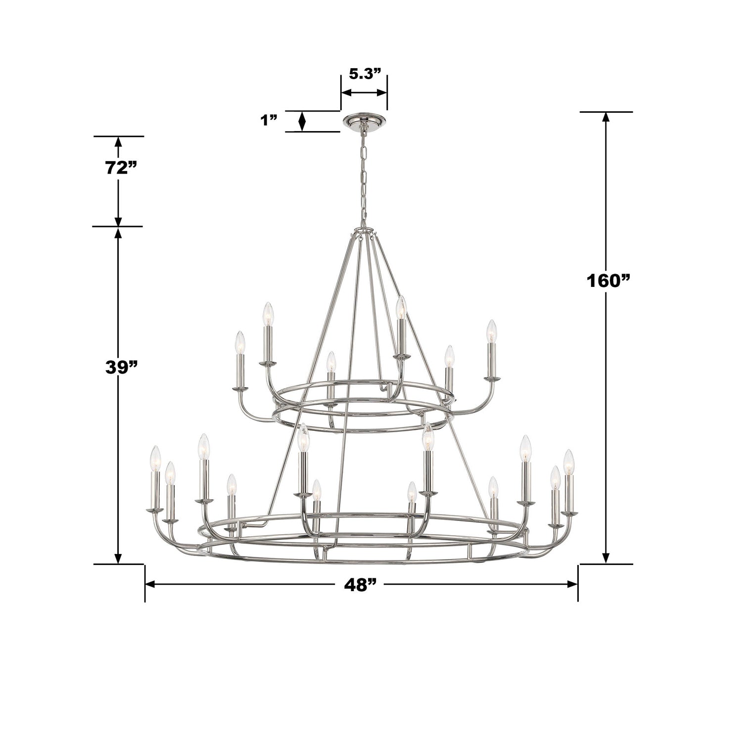 Crystorama Bailey BAI-A2109-PN – 48 Inch – 18 Light – Chandelier – Polished Nickel – Dry Rated