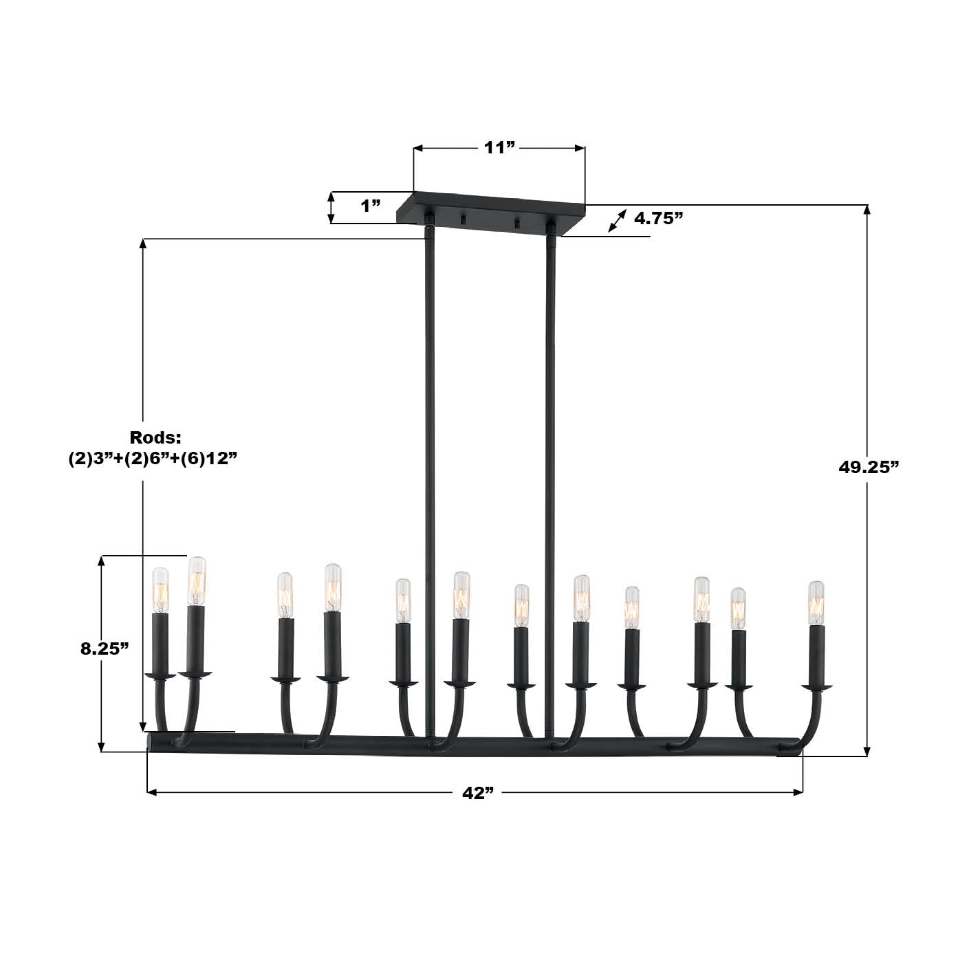 Crystorama Bailey BAI-A2112-MK – 42 Inch – 12 Light – Chandelier – Matte Black – Dry Rated
