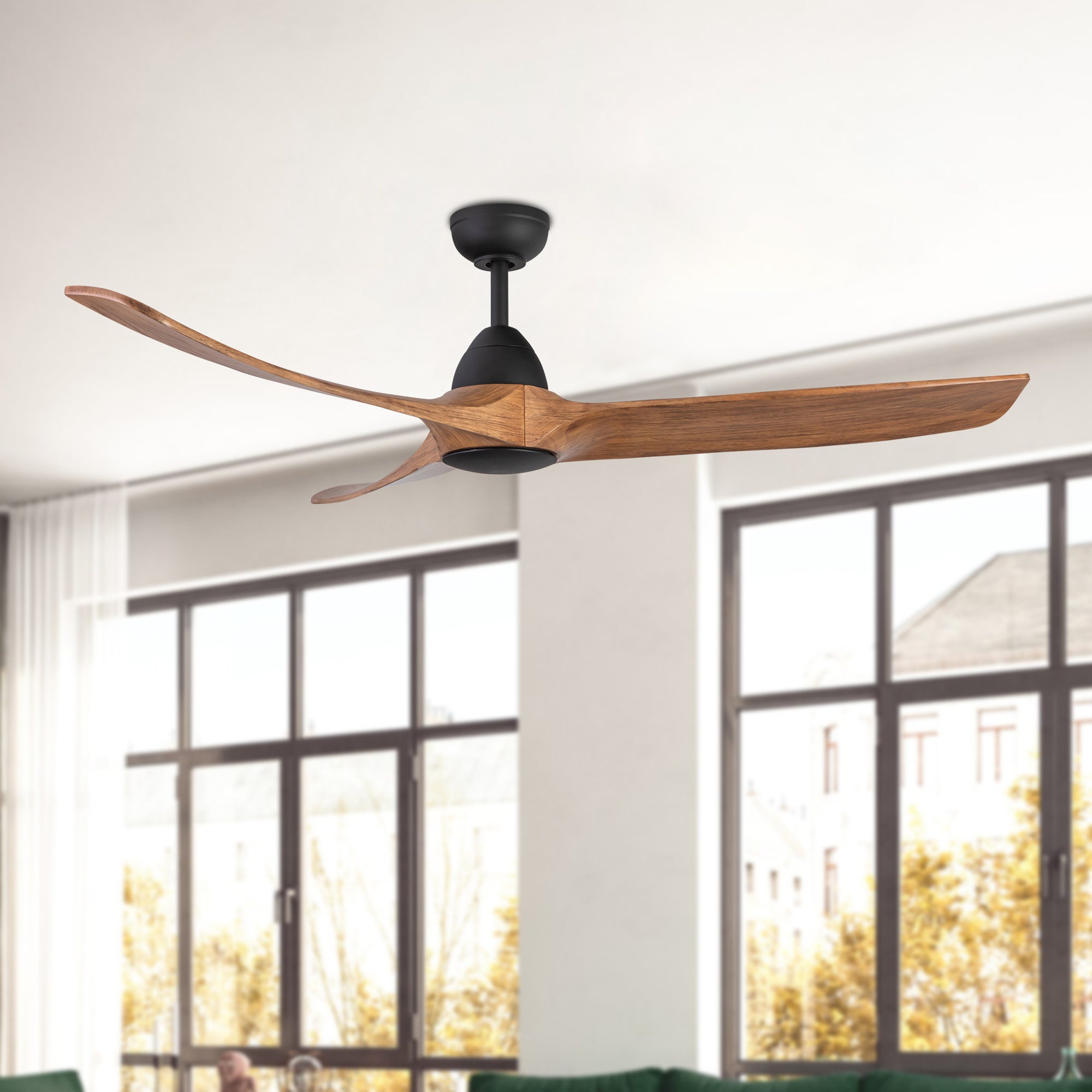 Baylor 60-in Matte Black/Natural Wood LED Ceiling Fan