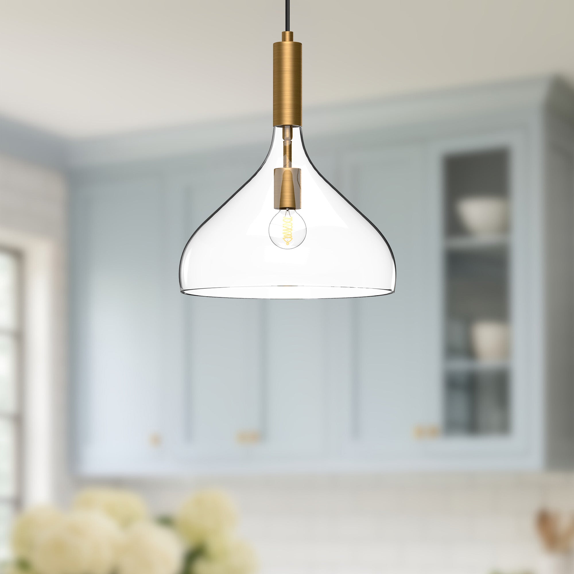 Belleview 12-in Aged Gold/Clear Glass 1 Light Pendant