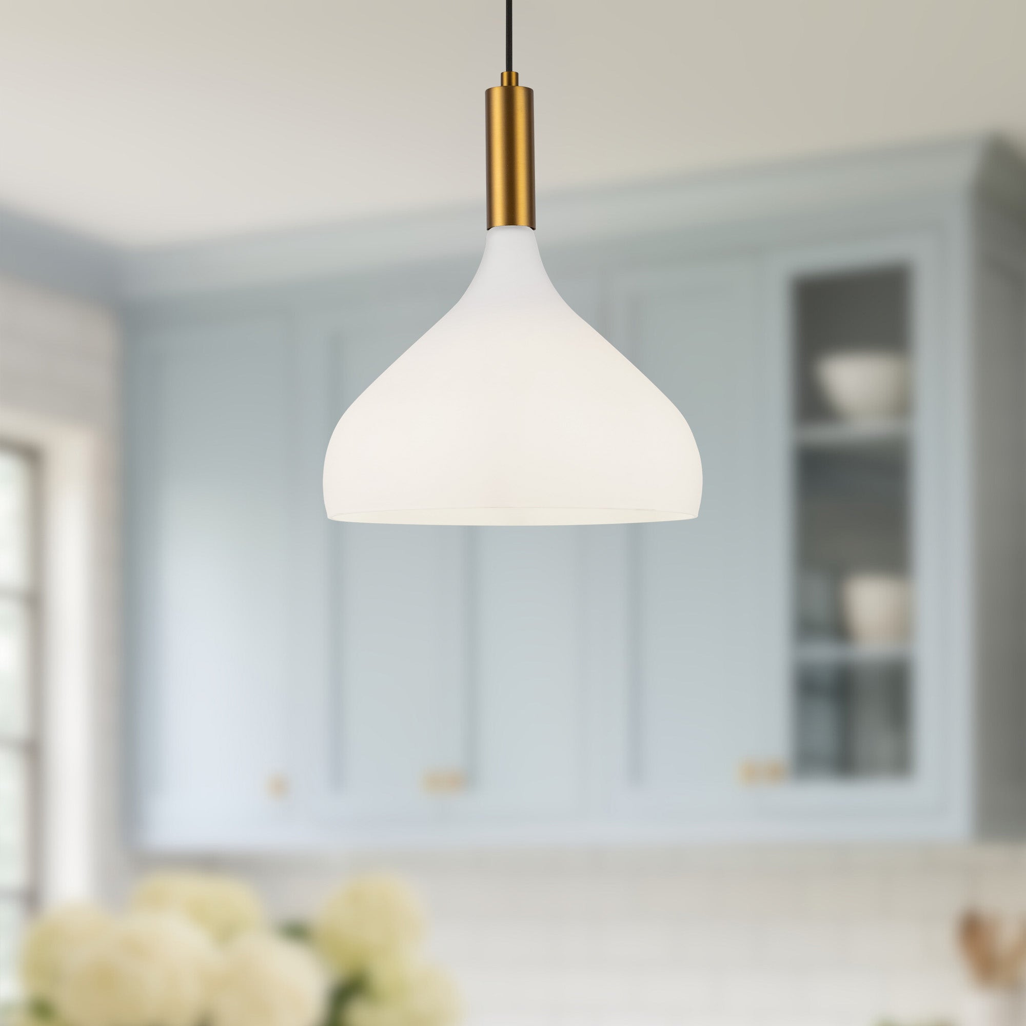 Belleview 12-in Aged Brass/Opal Glass 1 Light Pendant