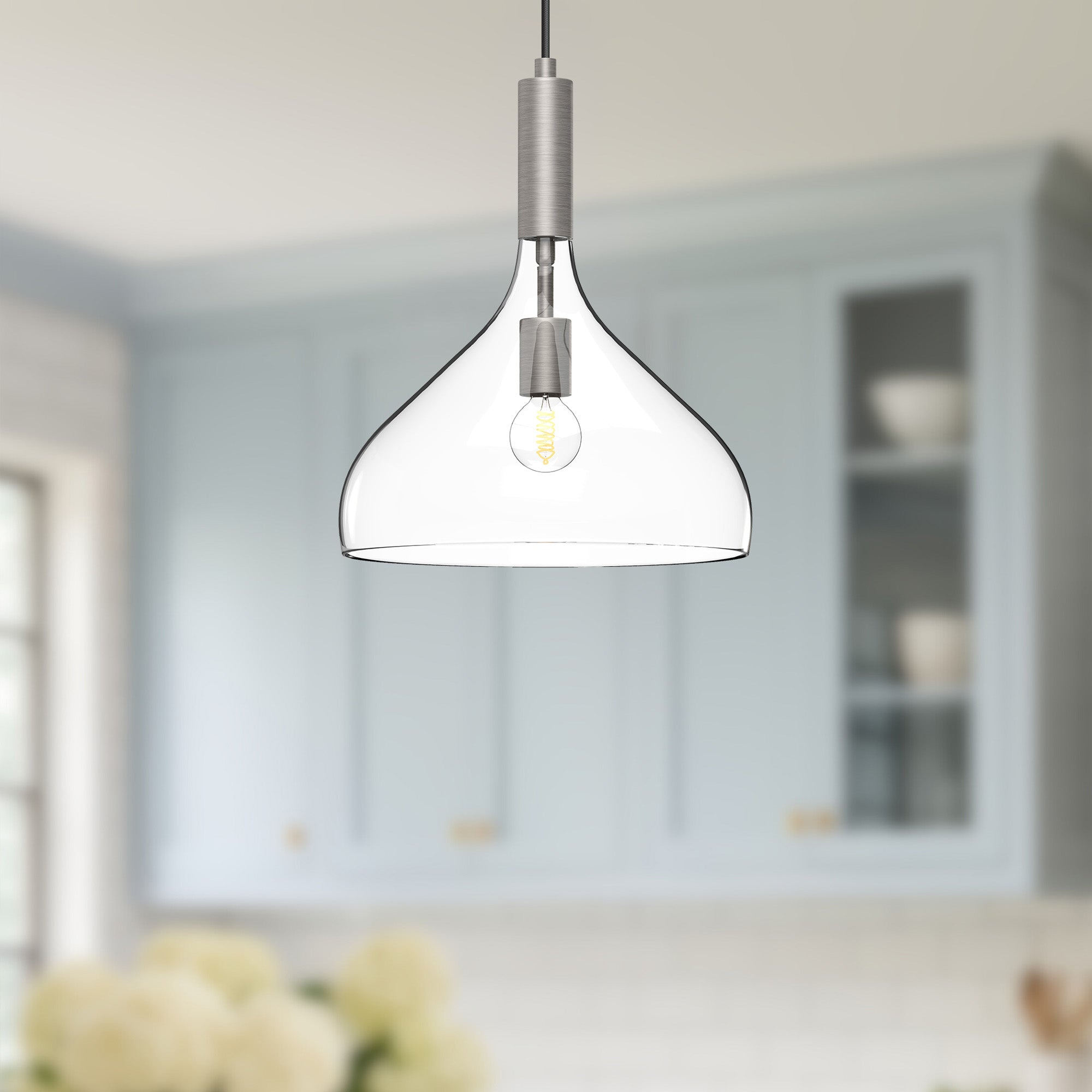 Belleview 12-in Brushed Nickel/Clear Glass 1 Light Pendant