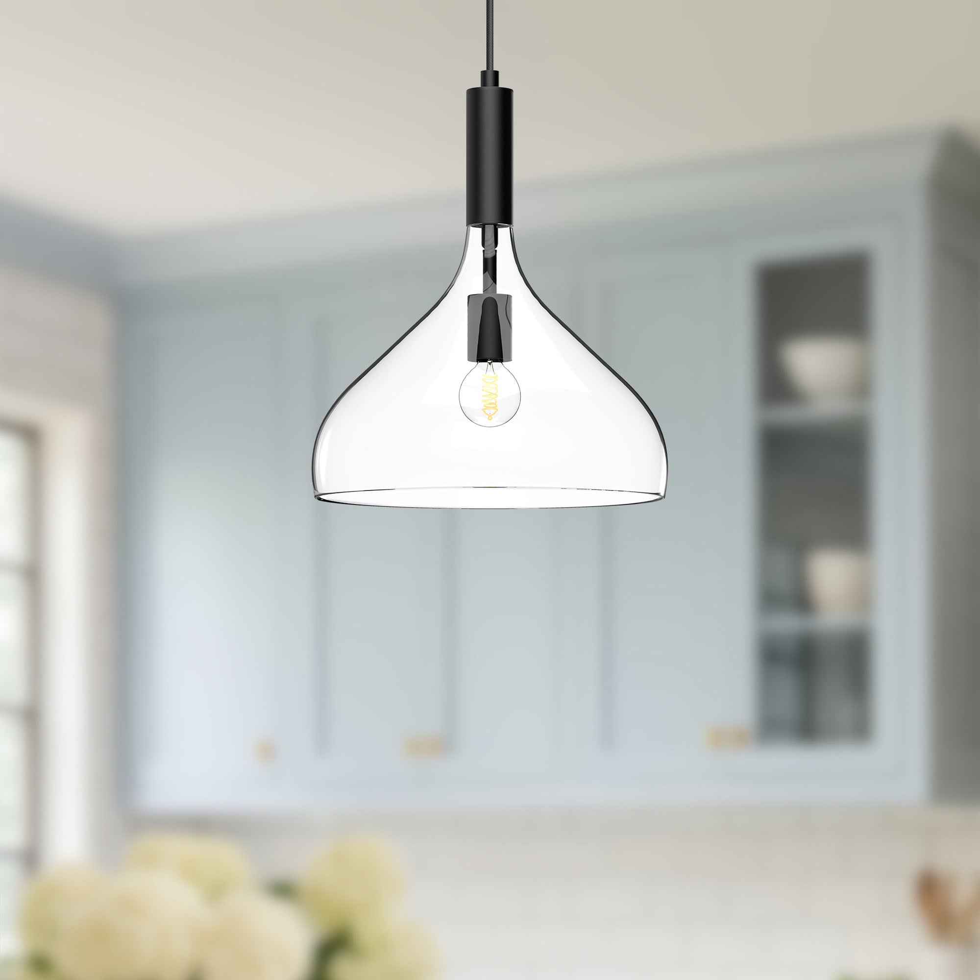 Belleview 12-in Clear Glass/Matte Black 1 Light Pendant