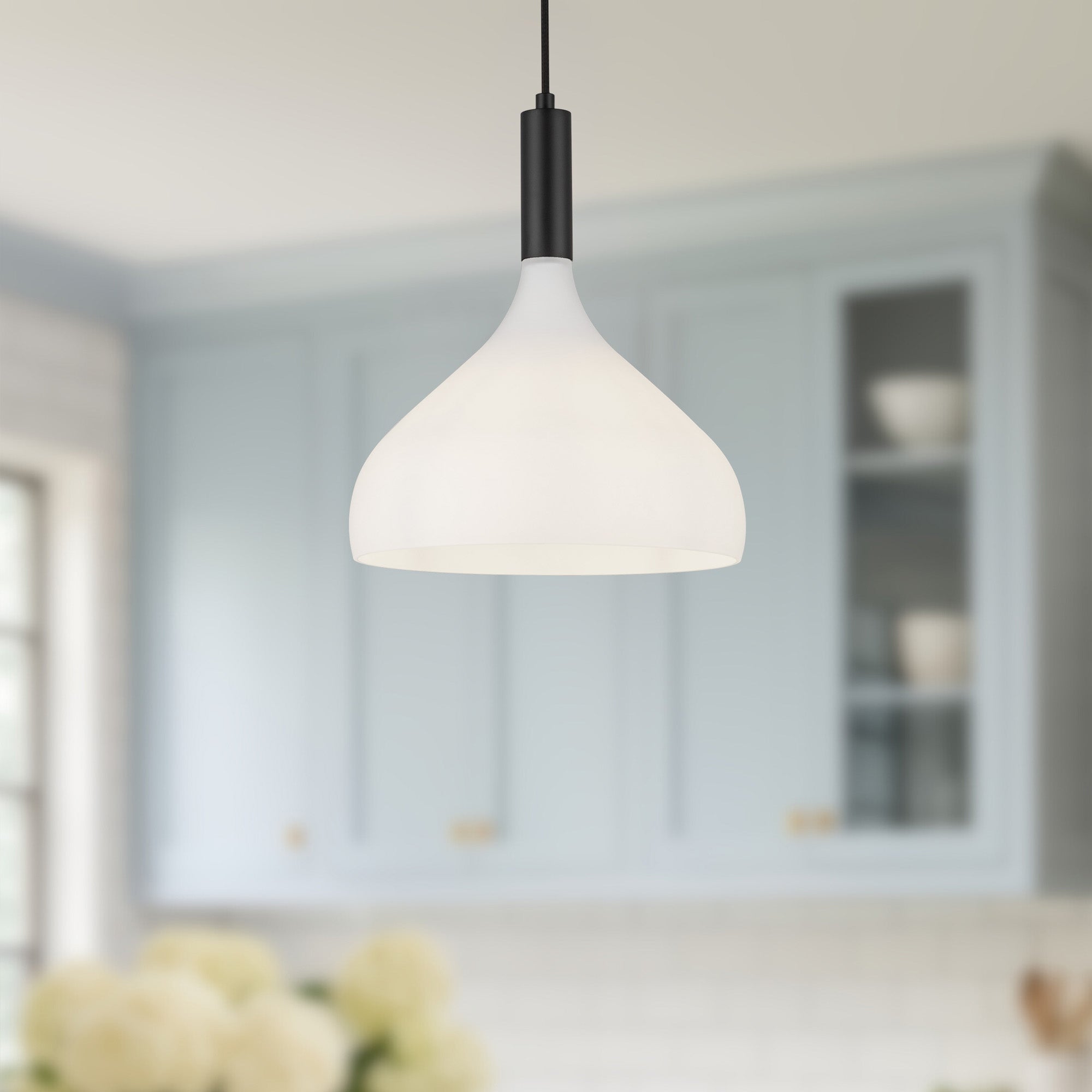 Belleview 12-in Matte Black/Opal Glass 1 Light Pendant