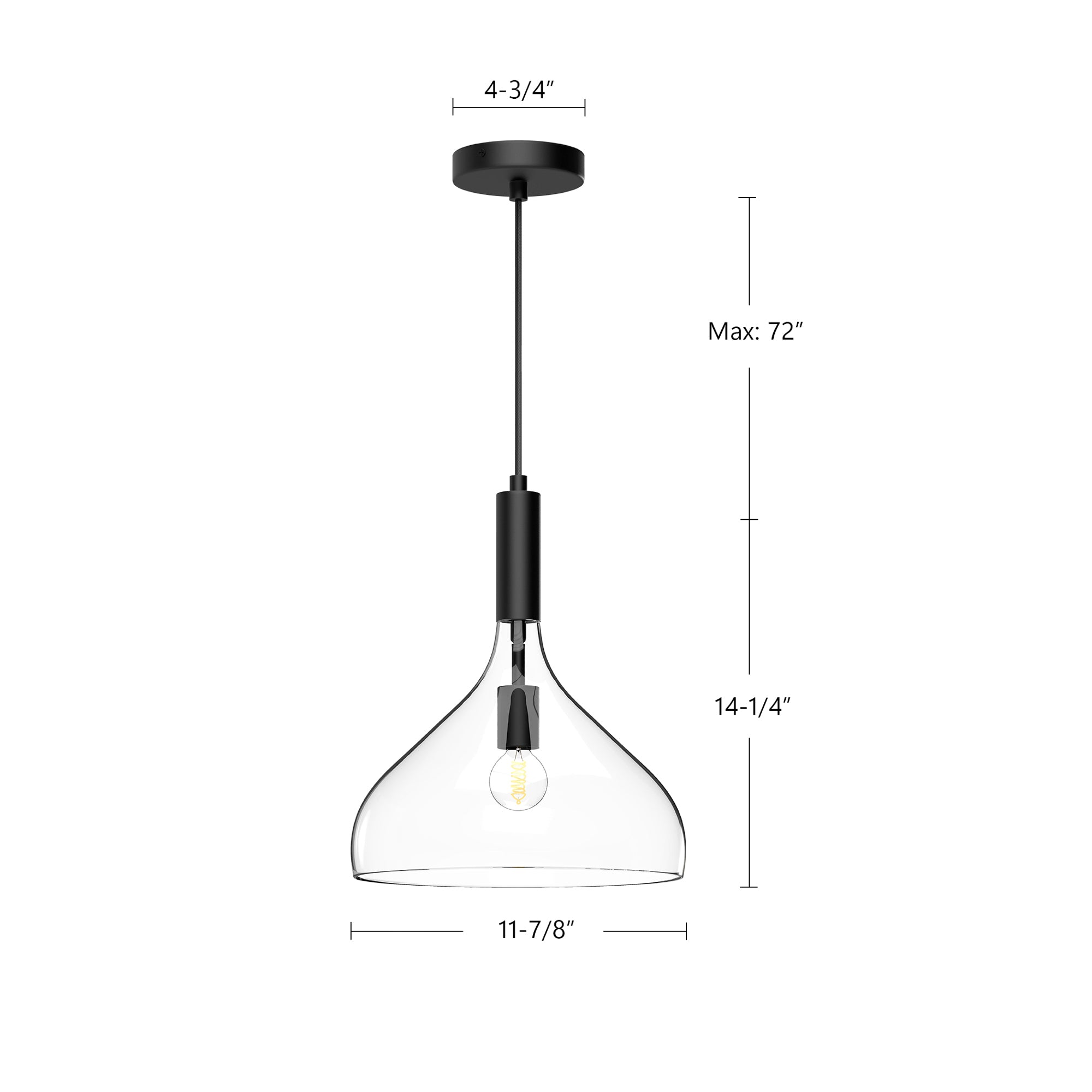 Belleview 12-in Clear Glass/Matte Black 1 Light Pendant