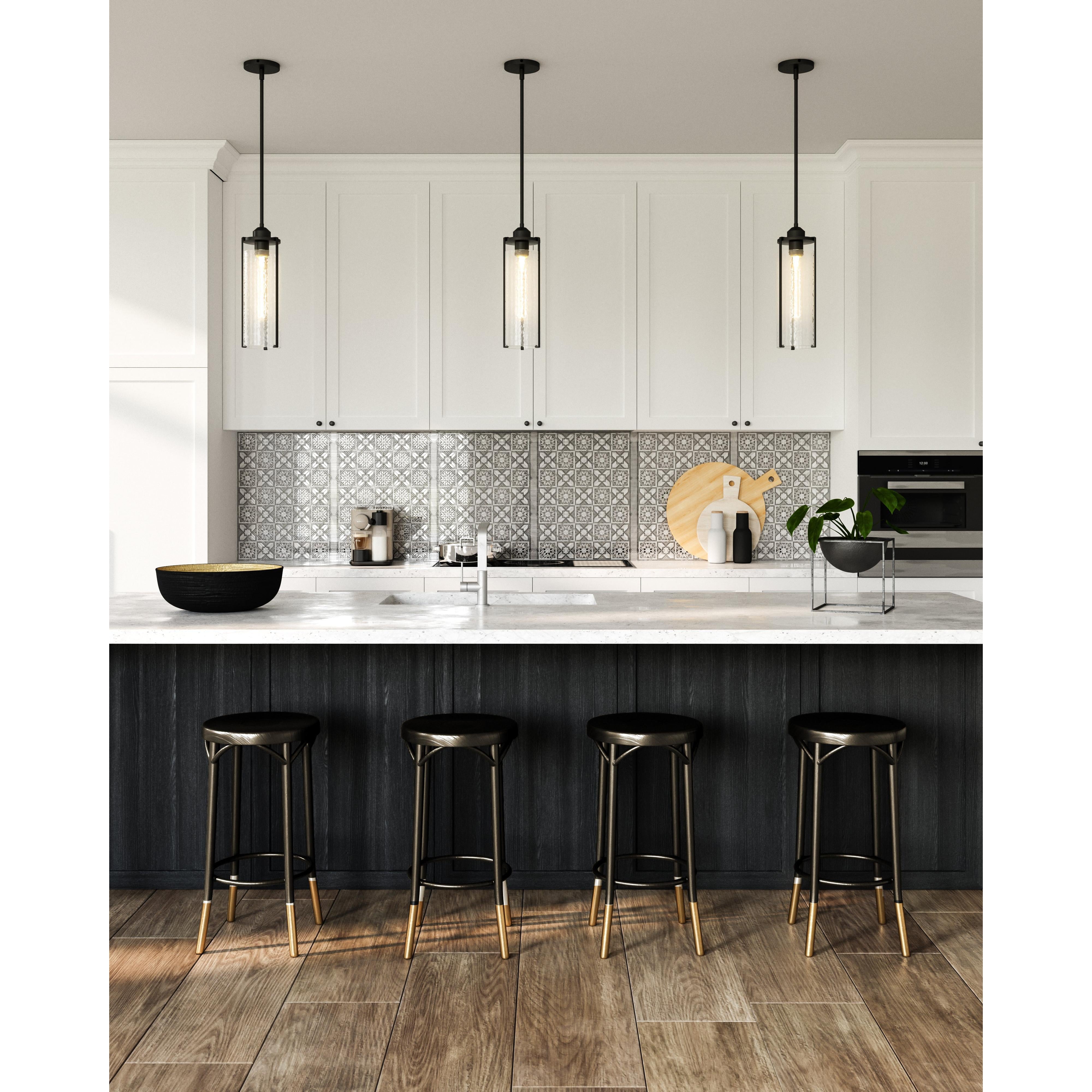 Belmont 5-in Clear Water Glass/Matte Black 1 Light Pendant