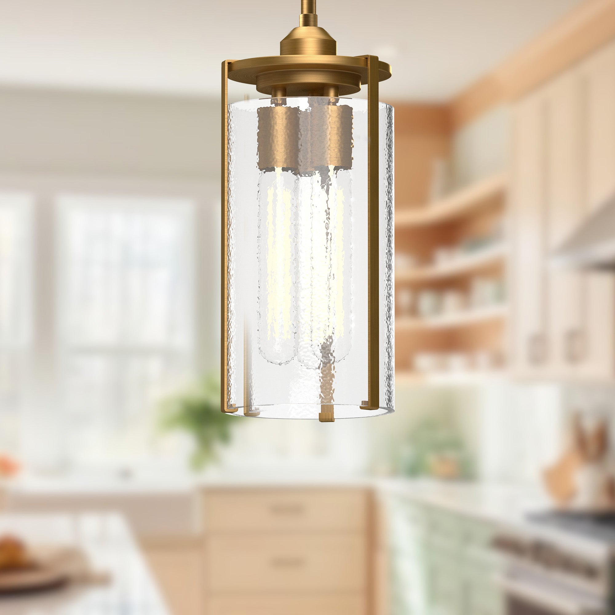 Belmont 7-in Aged Gold/Clear Water Glass 3 Lights Pendant