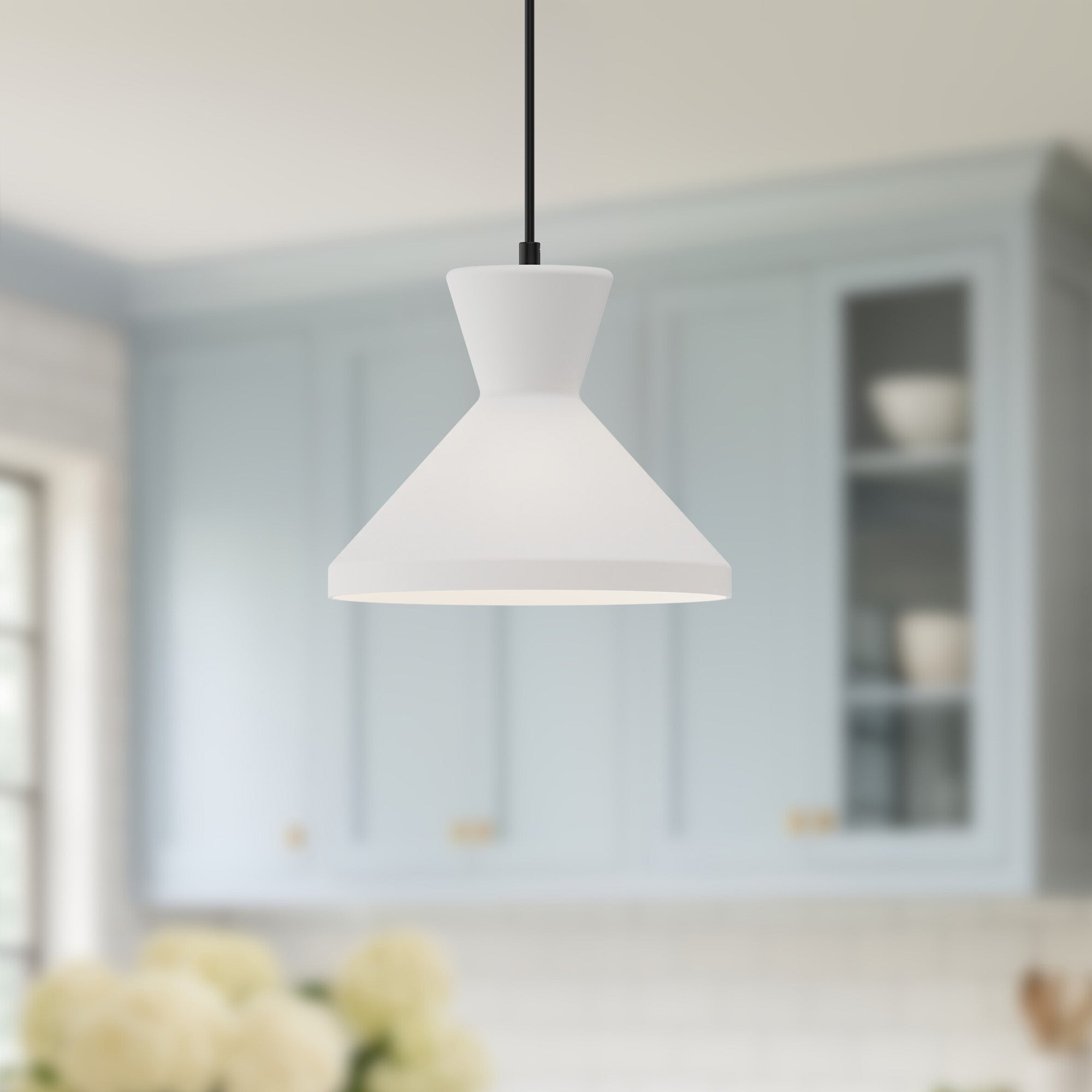 Betty 10-in Matte Black/Opal Glass 1 Light Pendant