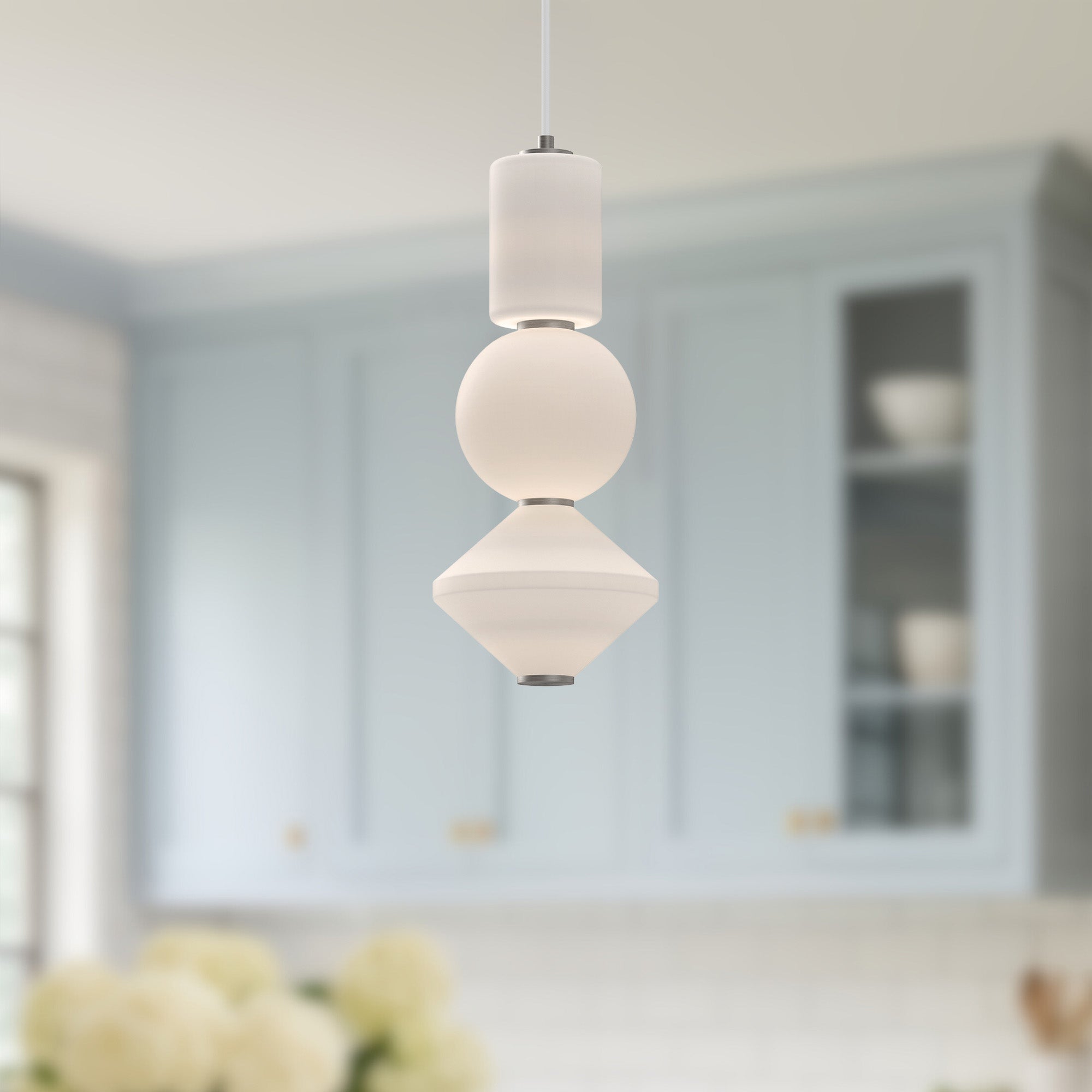 Bijou 8-in Brushed Nickel/Opal Matte Glass LED Pendant