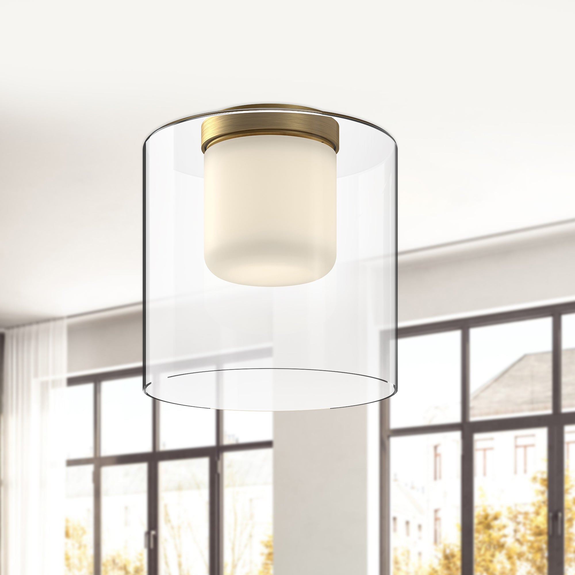 Birch 9-in Brushed Gold/Clear LED Flush Mount