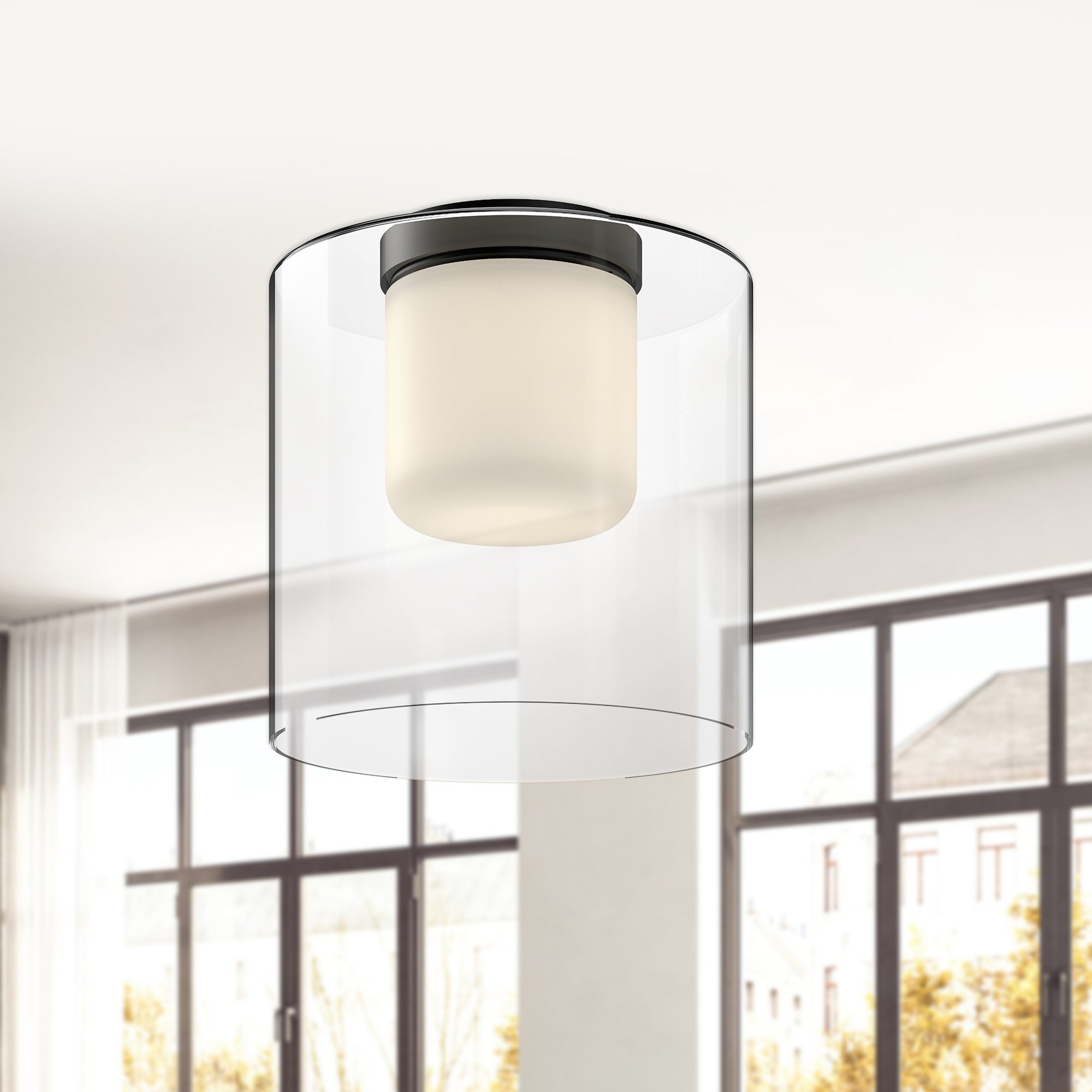 Birch 9-in Black/Clear LED Flush Mount