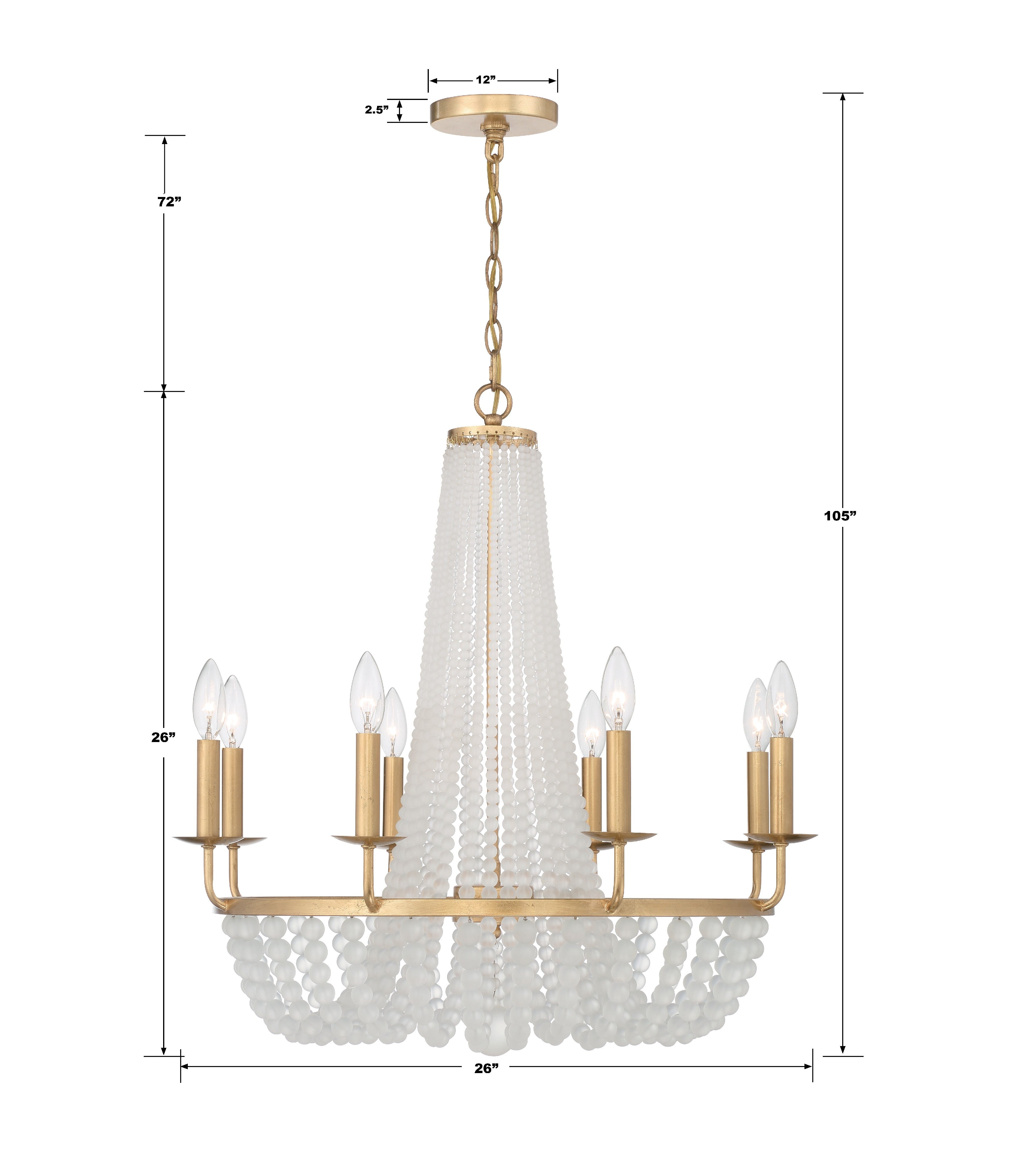 Crystorama Bella BLA-10668-GA – 26 Inch – 8 Light – Chandelier – Antique Gold – Damp Rated