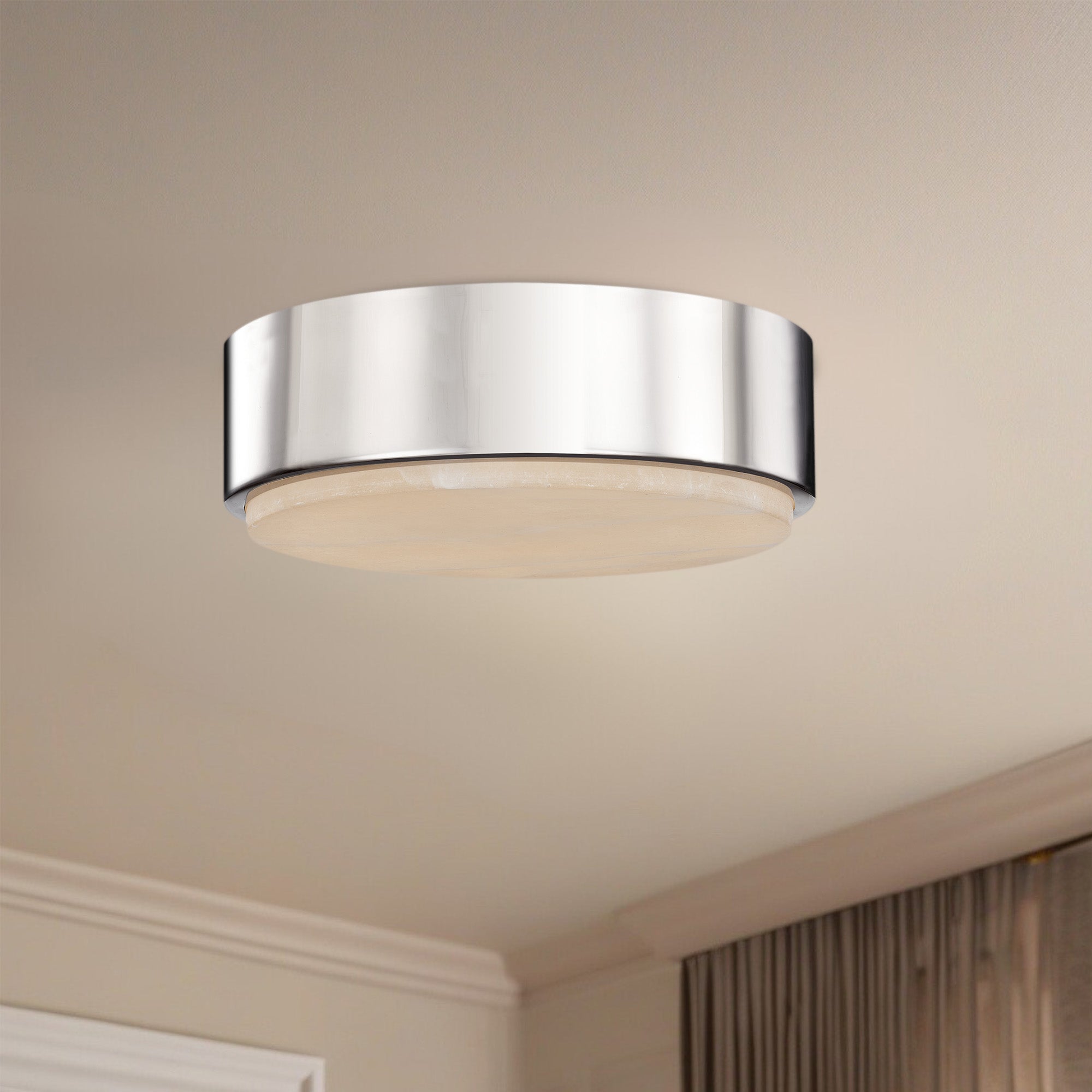 Blanco 8-in Polished Nickel/Alabaster LED Flush Mount