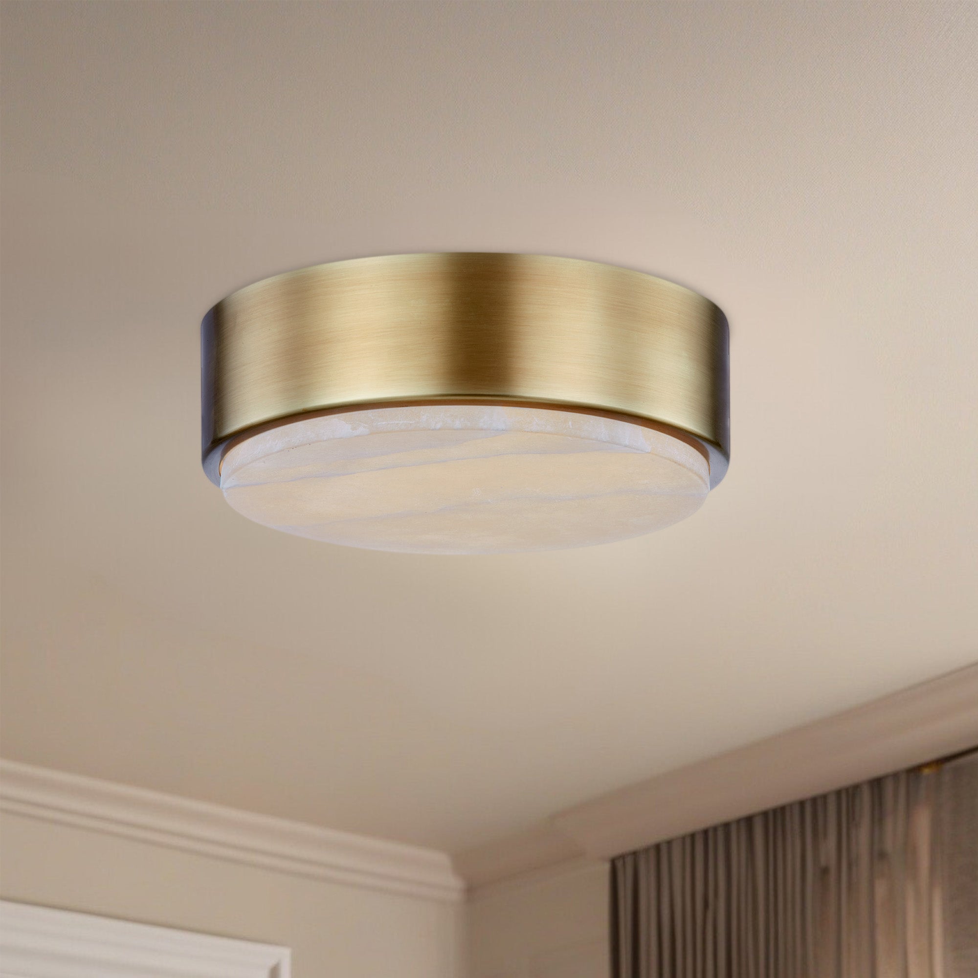 Blanco 8-in Vintage Brass/Alabaster LED Flush Mount