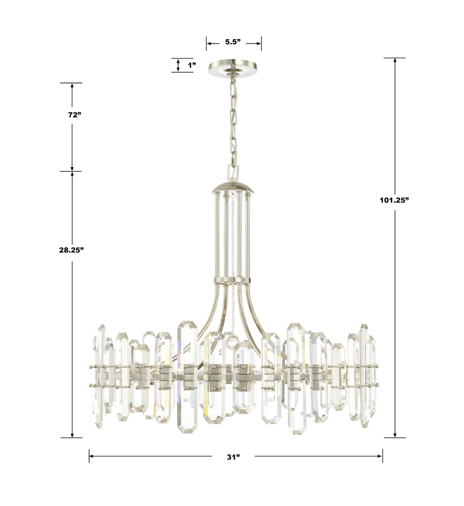 Crystorama BOLTON BOL-8889-PN Chandelier Modern - Polished Nickel