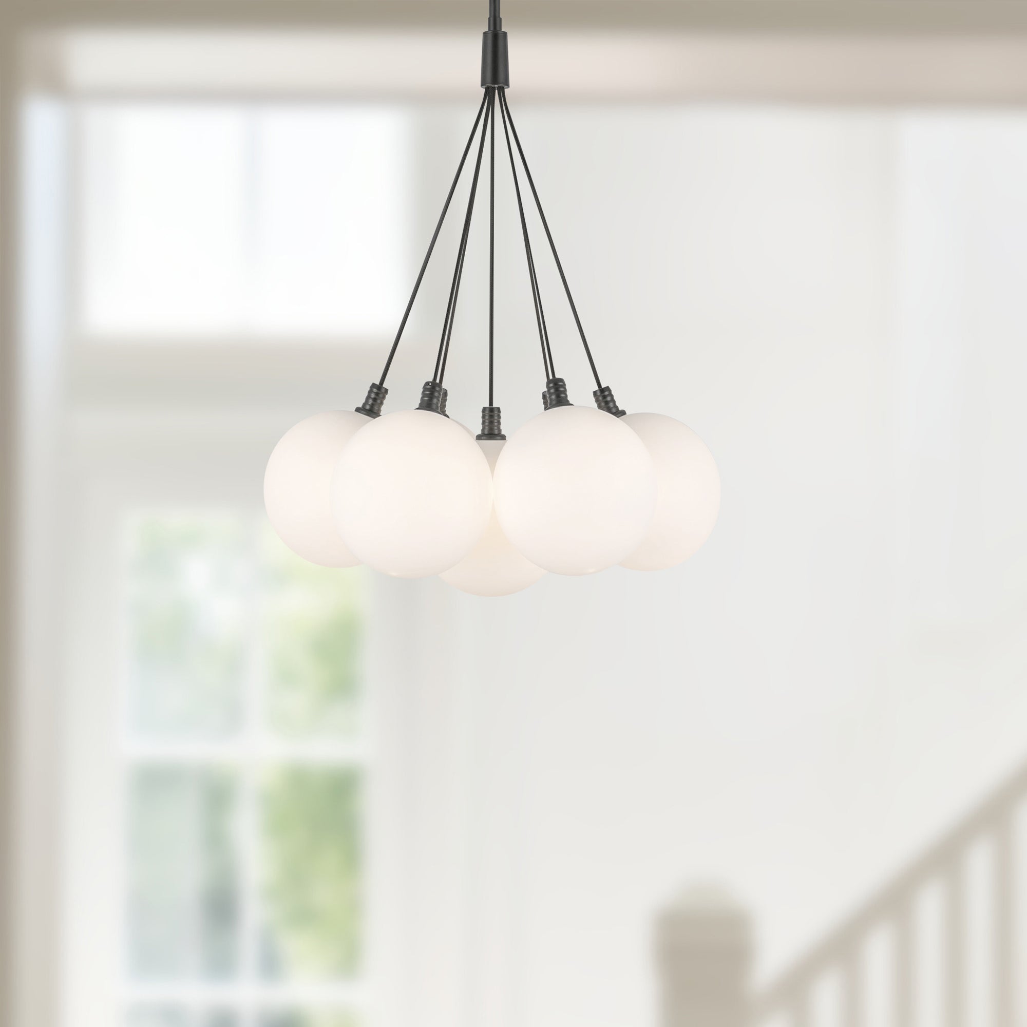 Bolla 16-in Black/Opal Glass LED Chandelier
