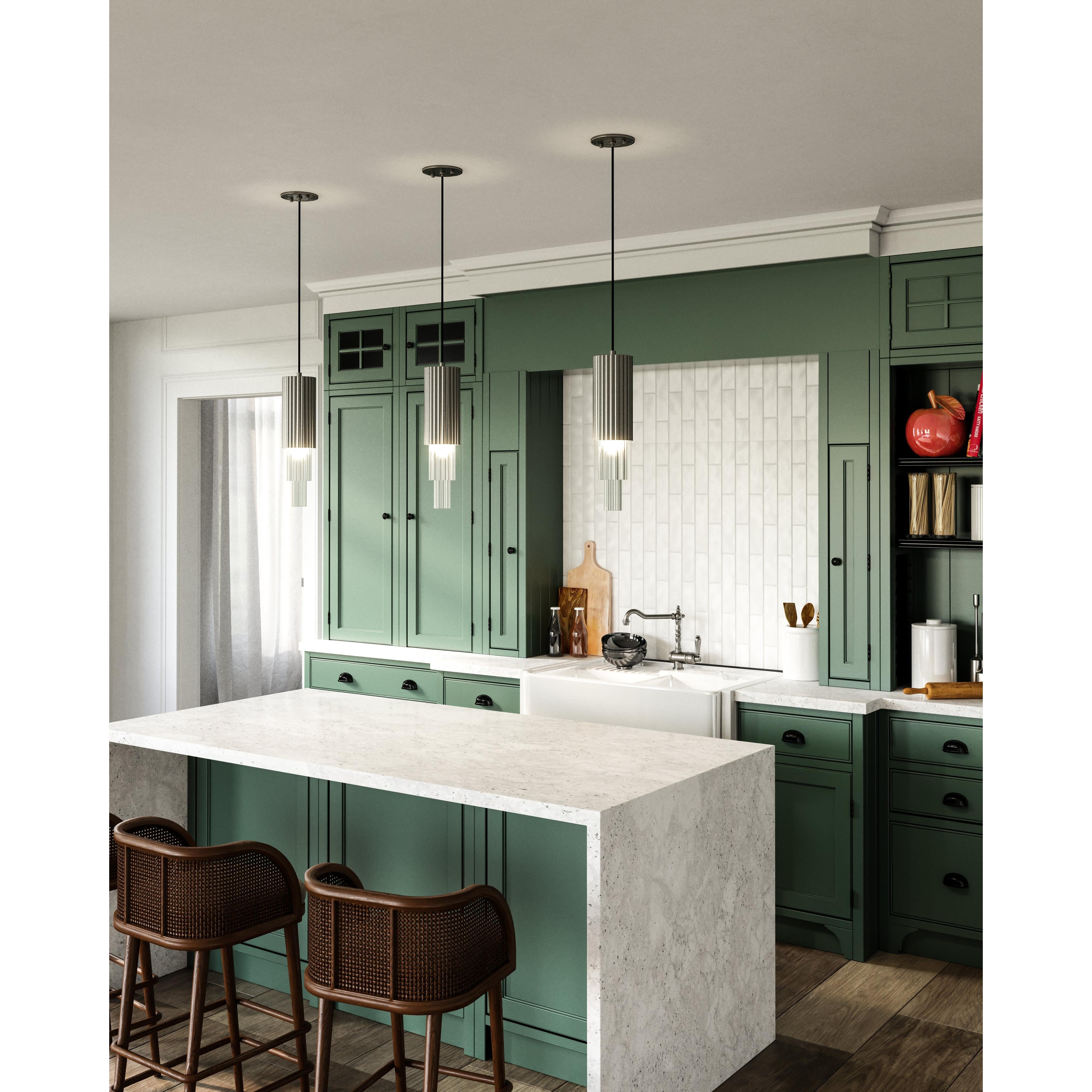 Bordeaux 4-in Brushed Nickel/Clear Ribbed Glass LED Pendant