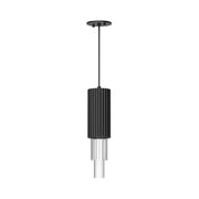 Bordeaux 4-in Clear Ribbed Glass/Matte Black LED Pendant