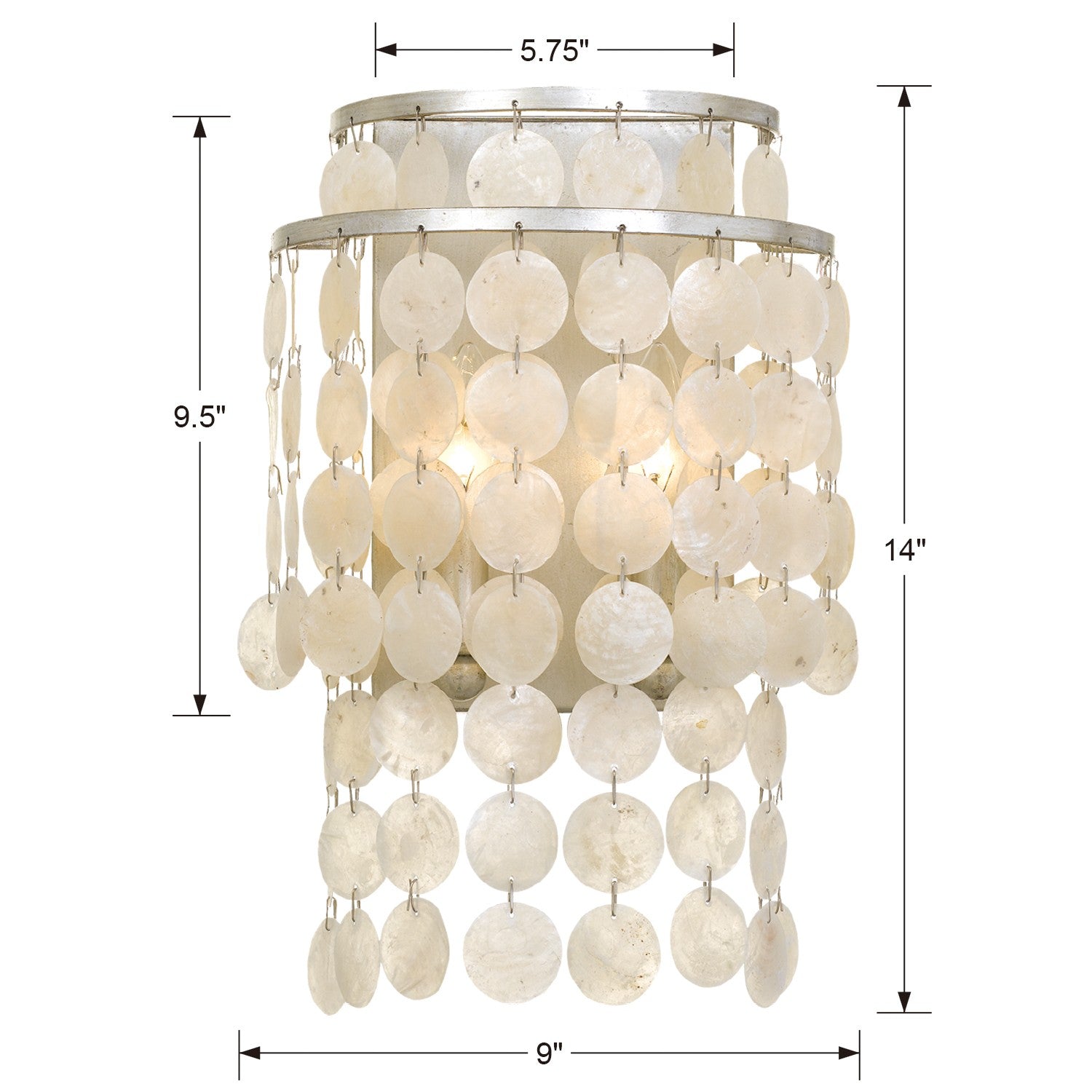 Crystorama Brielle BRI-3002-SA – 9 Inch – 2 Light – Sconce – Antique Silver – Damp Rated