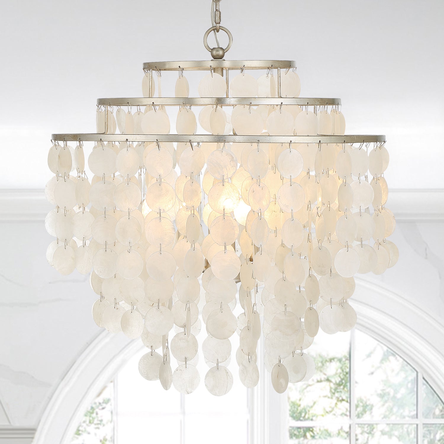 Crystorama Brielle BRI-3008-SA – 18 Inch – 4 Light – Chandelier – Antique Silver – Damp Rated