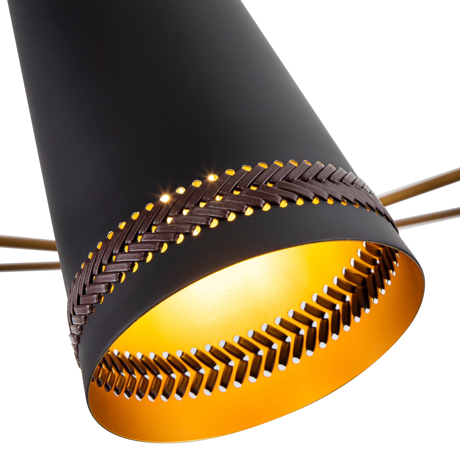 Brickell 45-in Matte Black/Hazelnut Leather 5 Lights Chandeliers