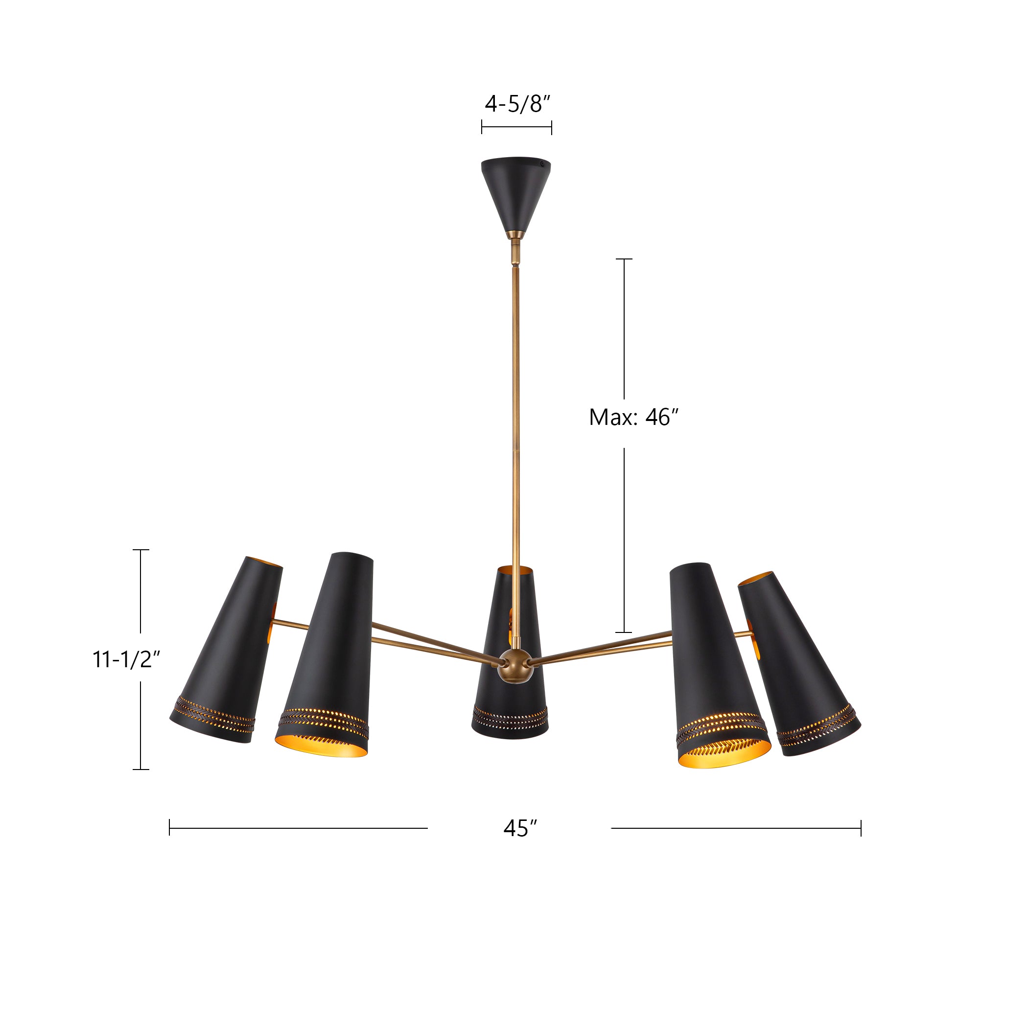 Brickell 45-in Matte Black/Hazelnut Leather 5 Lights Chandeliers