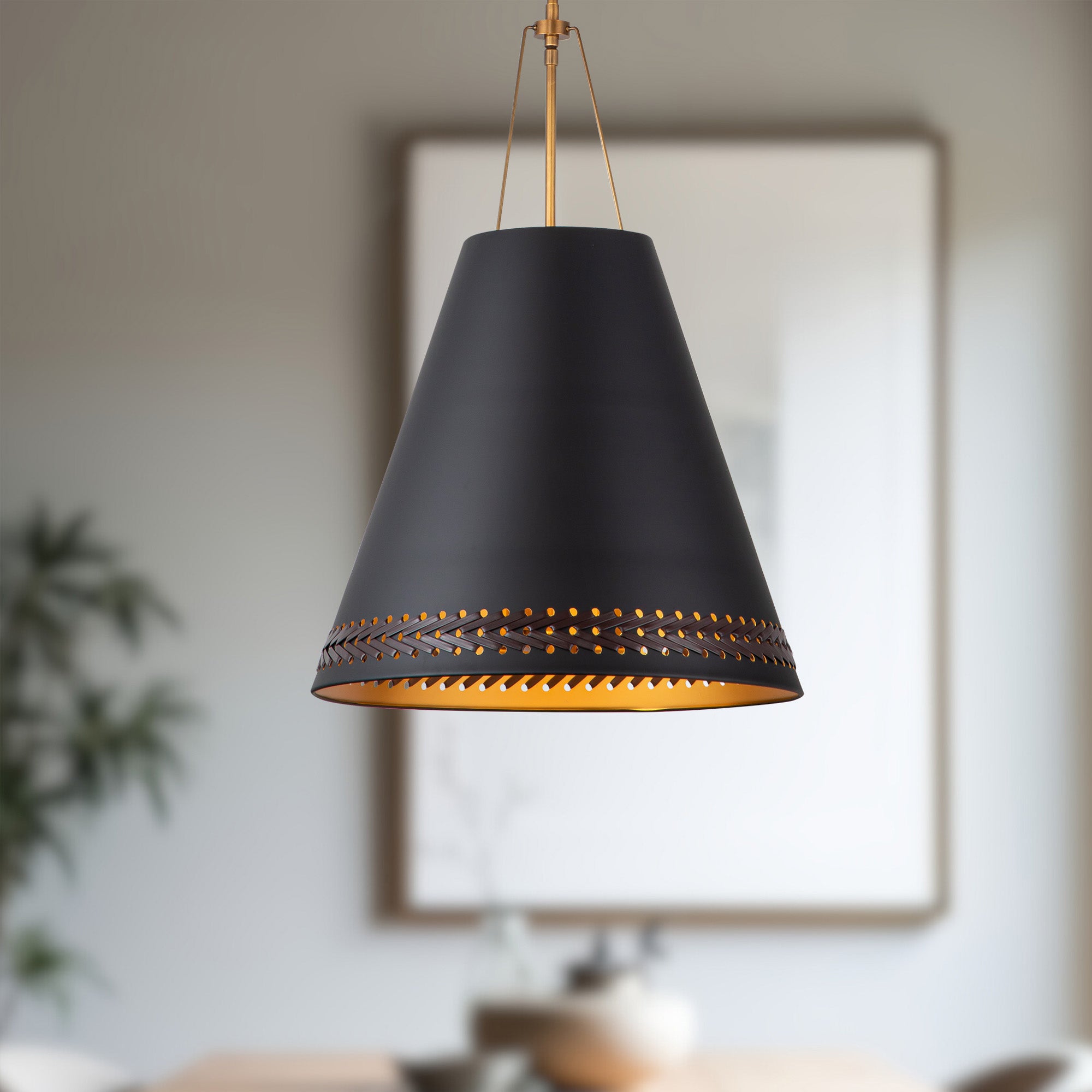 Brickell 20-in Matte Black/Hazelnut Leather 3 Lights Pendant