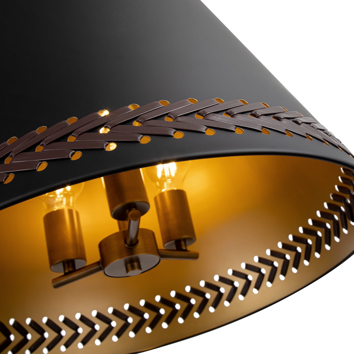 Brickell 20-in Matte Black/Hazelnut Leather 3 Lights Pendant