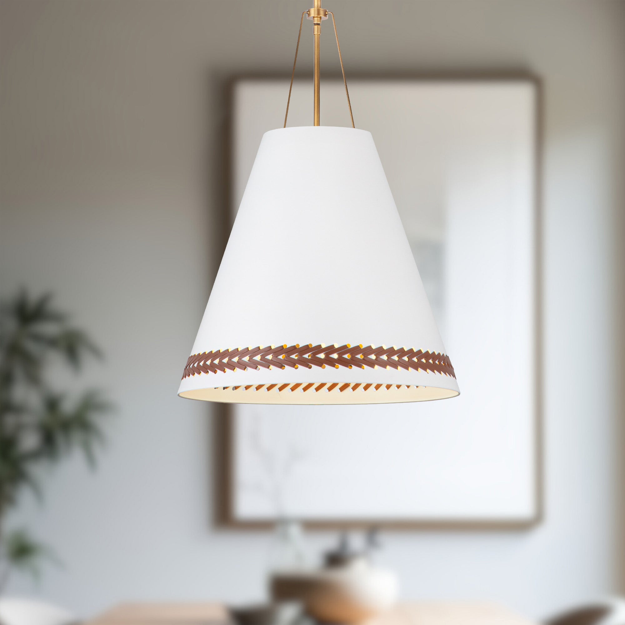 Brickell 20-in Matte White/Hazelnut Leather 3 Lights Pendant
