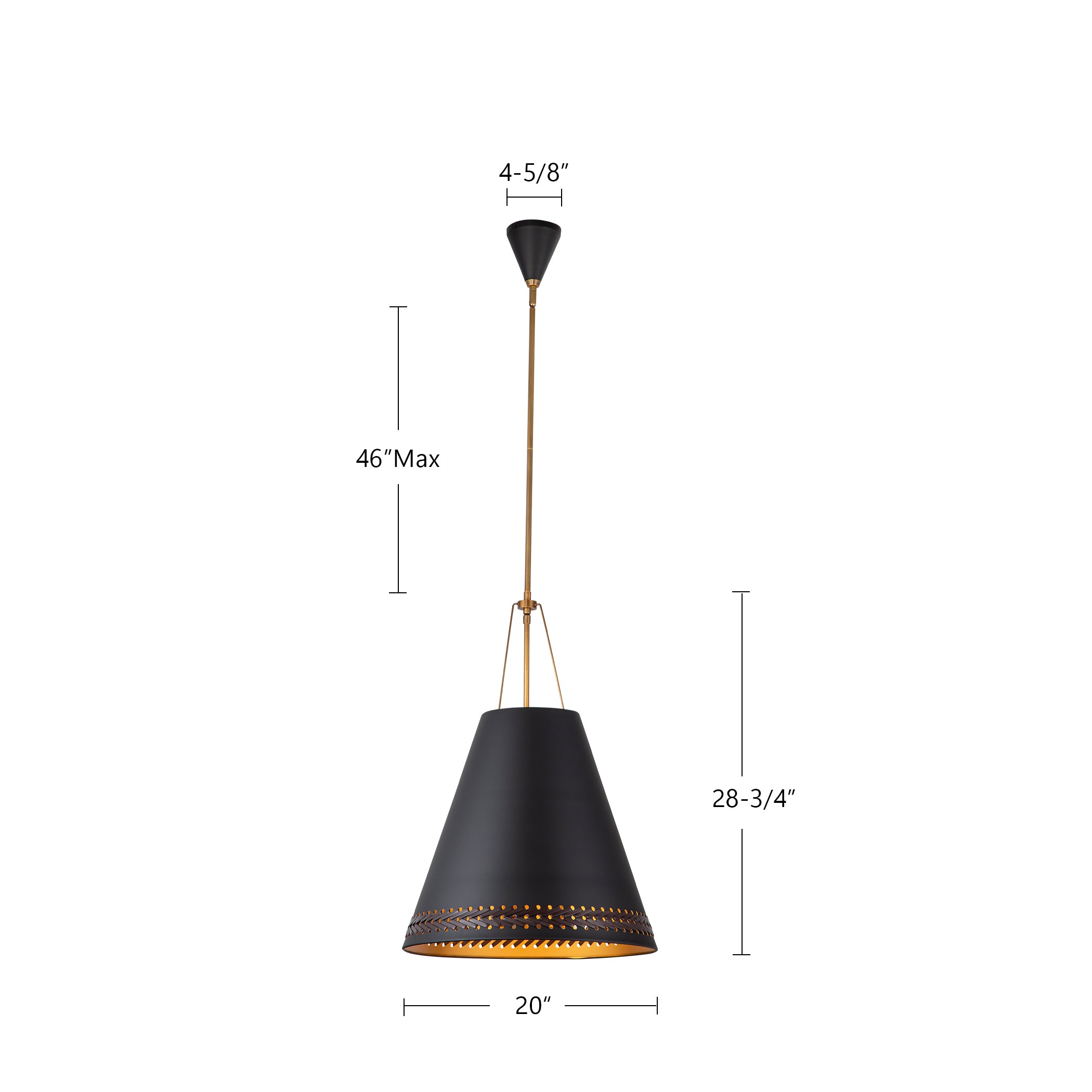 Brickell 20-in Matte Black/Hazelnut Leather 3 Lights Pendant