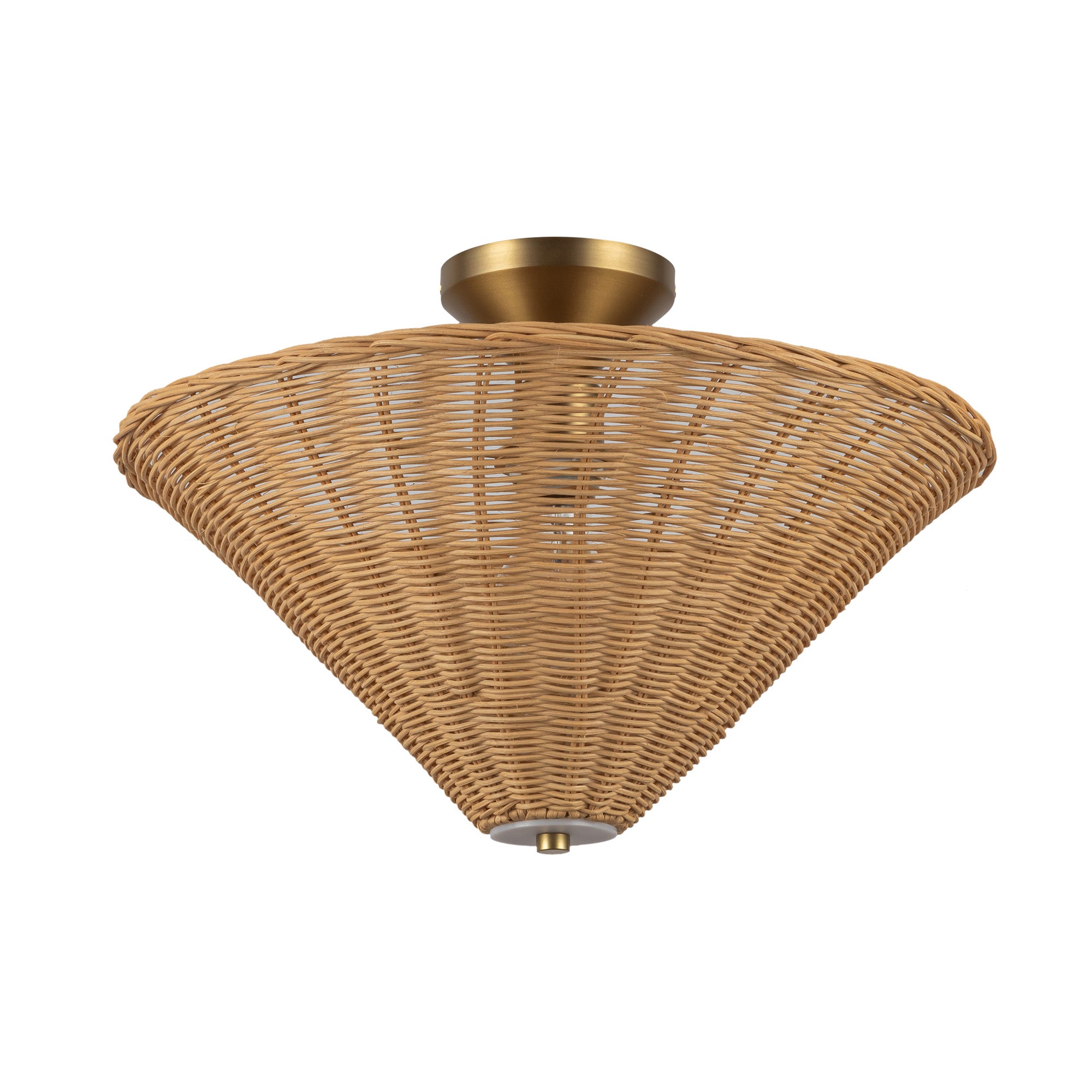 Bridgette 16-in Brushed Gold/Rattan Socket Semi-Flush Mount