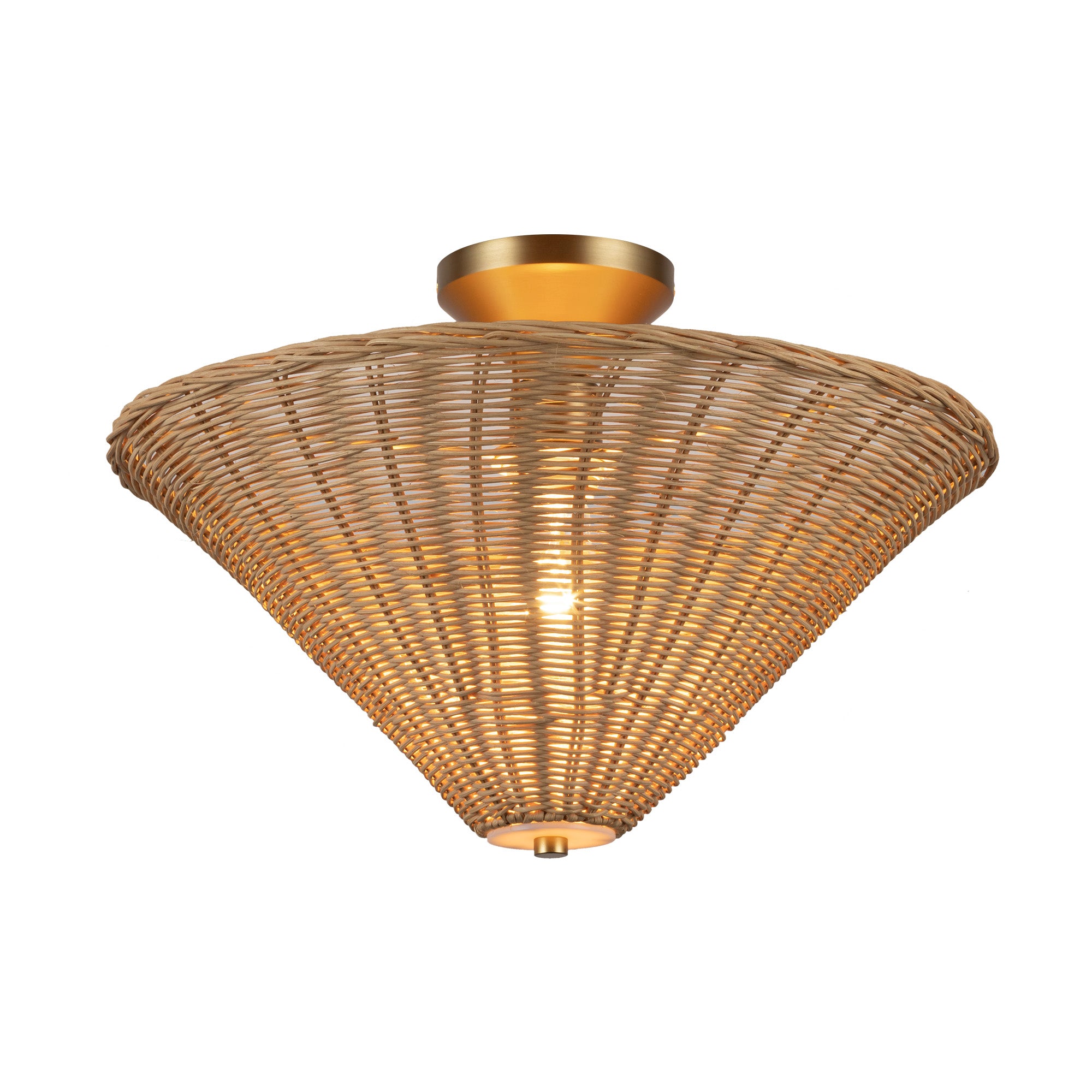 Bridgette 16-in Brushed Gold/Rattan Socket Semi-Flush Mount
