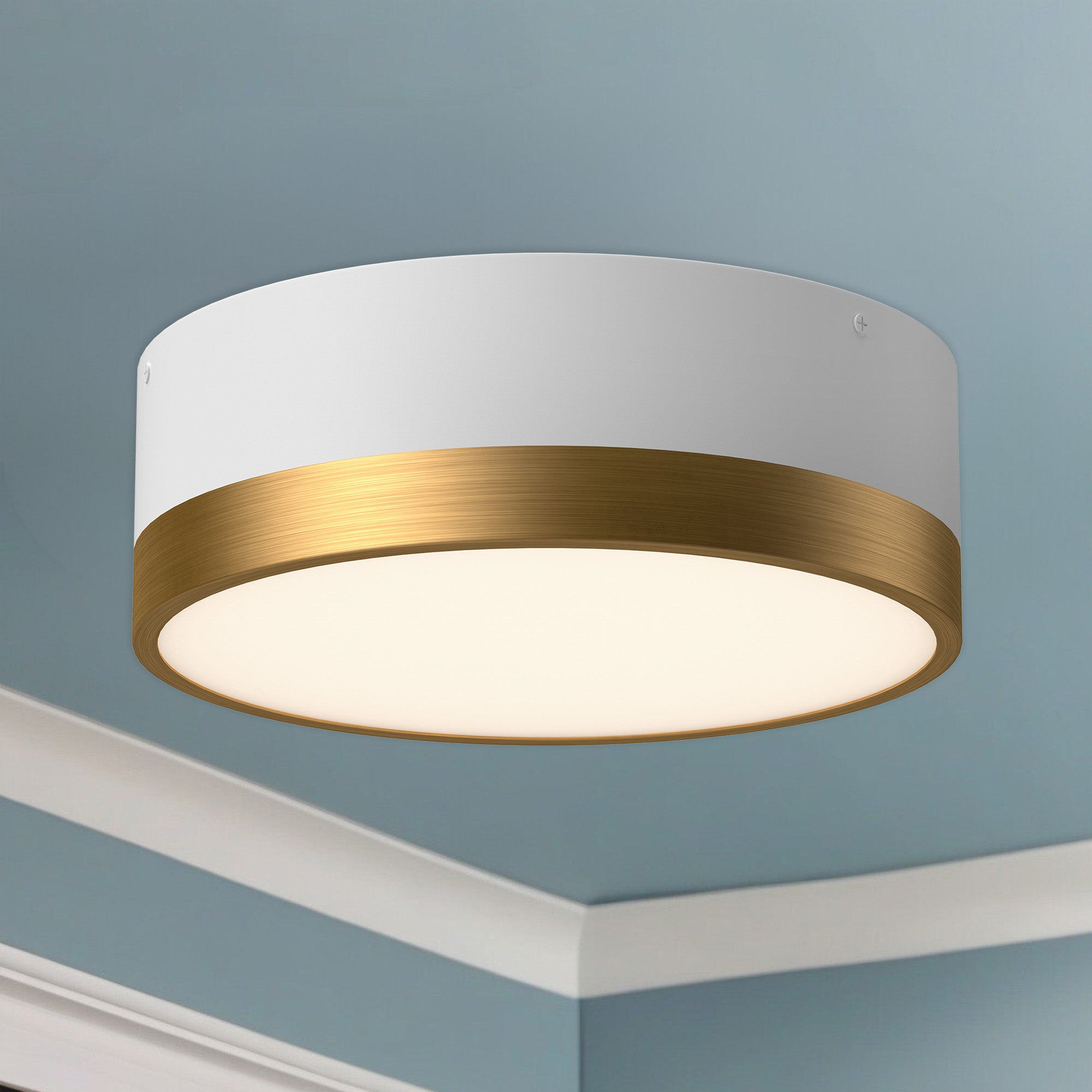 Brisbane 12-in Aged Gold/White 2 Lights Flush Mount