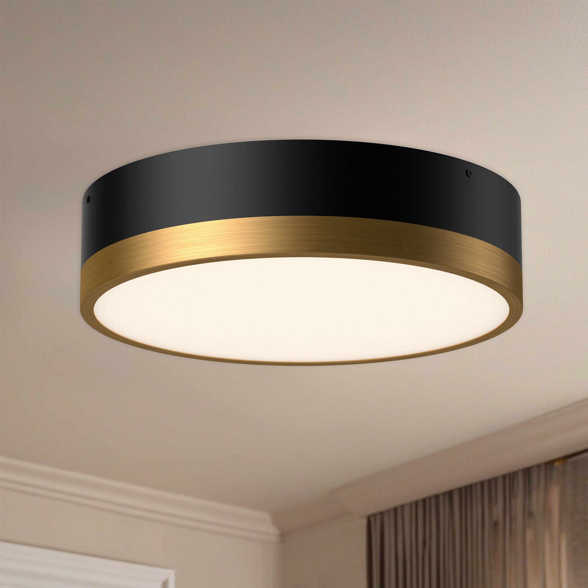 Brisbane 16-in Aged Gold/Matte Black 3 Lights Flush Mount