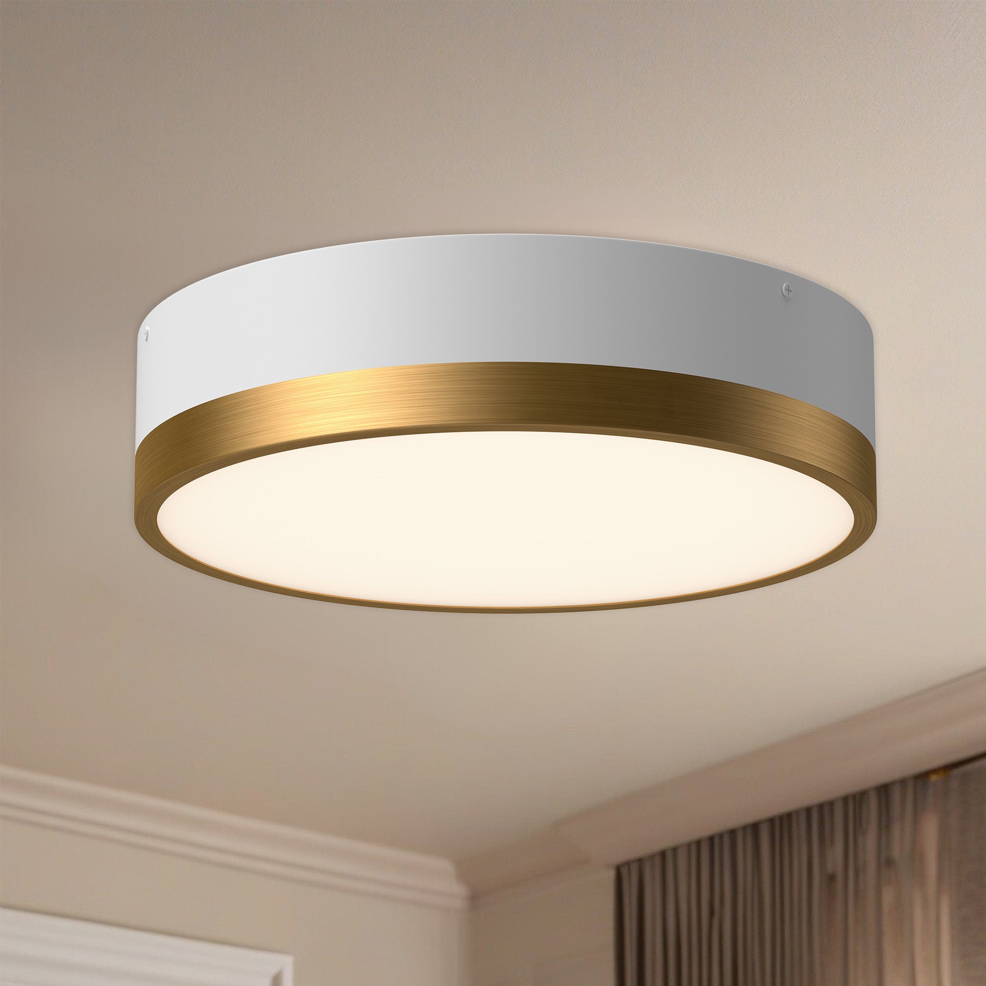 Brisbane 16-in Aged Gold/White 3 Lights Flush Mount