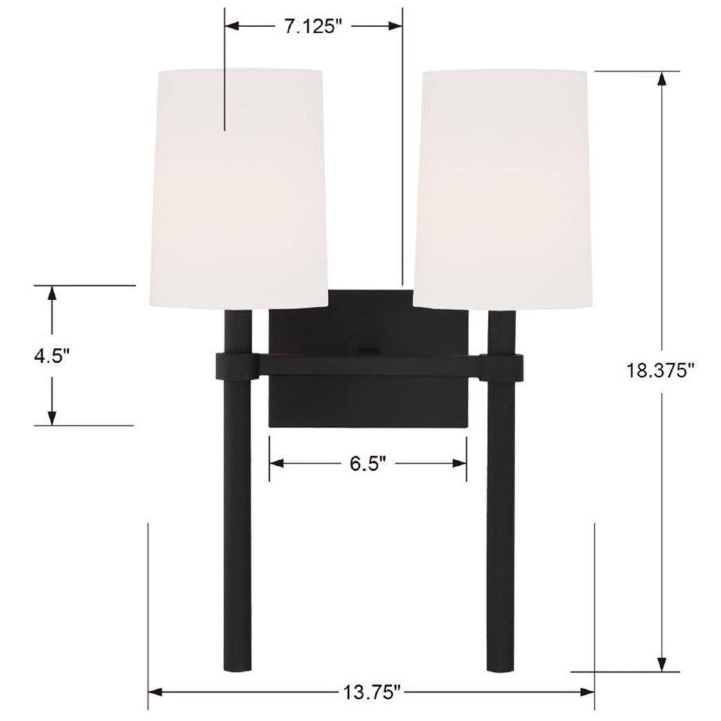 Crystorama Bromley BRO-452-BF – 13.75 Inch – 2 Light – Sconce – Black Forged – Damp Rated