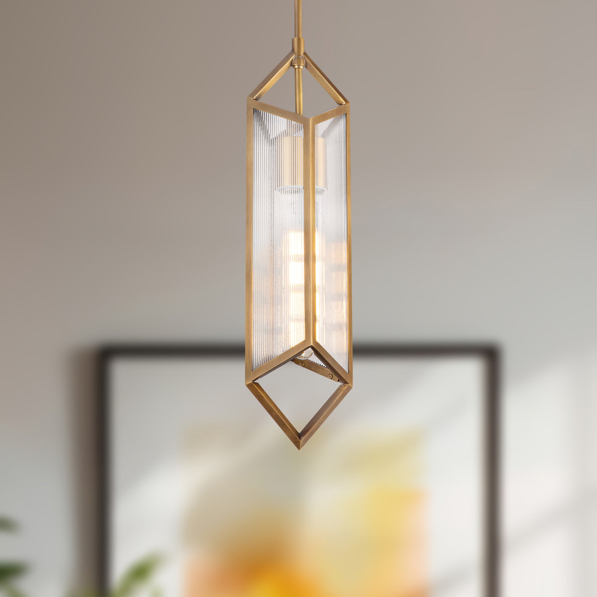 Cairo 19-in Ribbed Glass/Vintage Brass 1 Light Pendant
