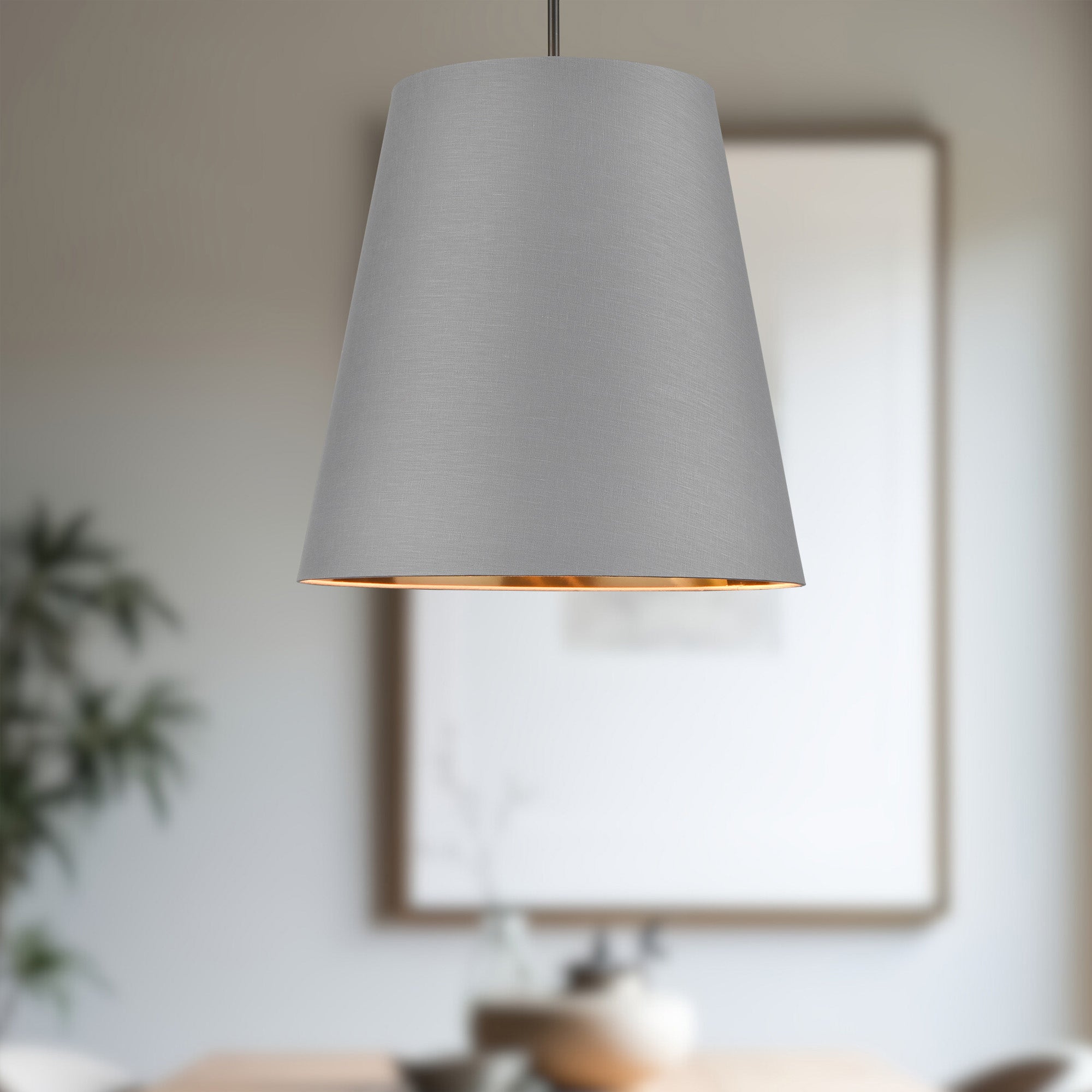 Calor 25-in Gray Linen With Gold Parchment/Urban Bronze 3 Lights Pendant