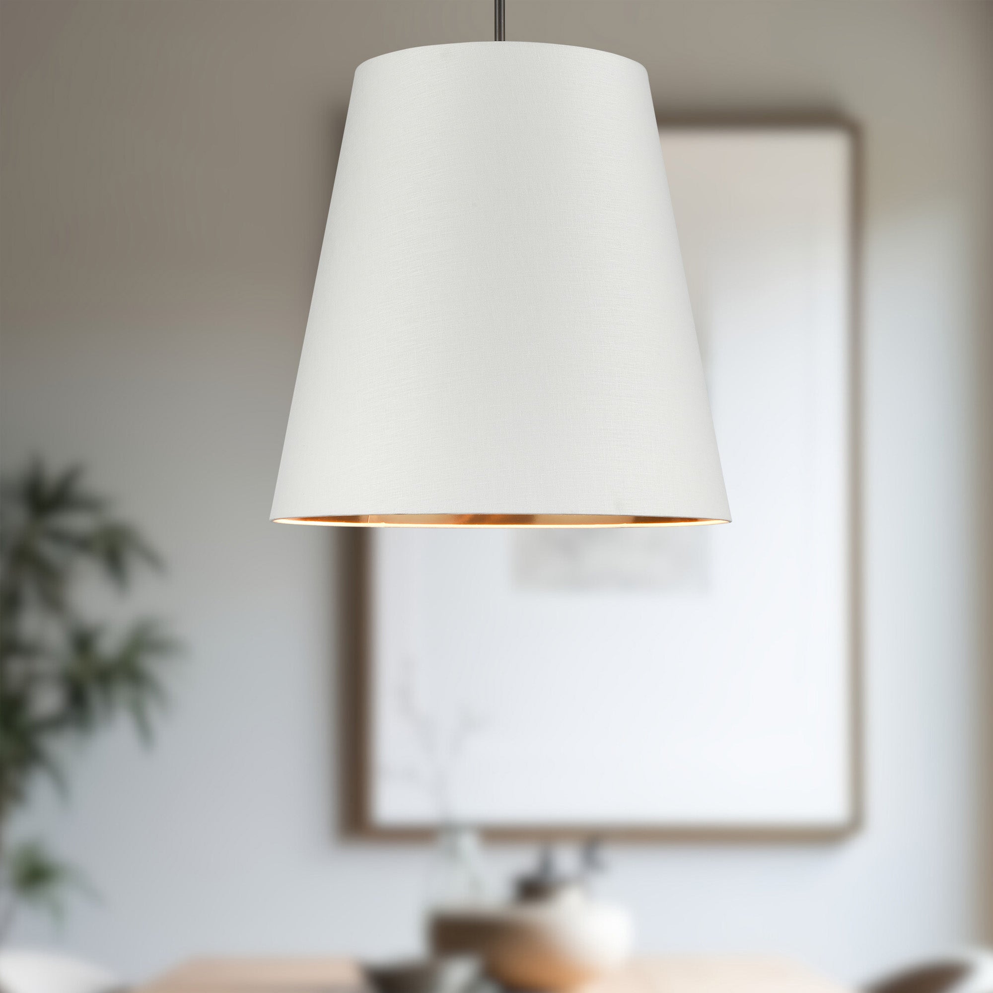 Calor 25-in Urban Bronze/White Linen With Gold Parchment 3 Lights Pendant